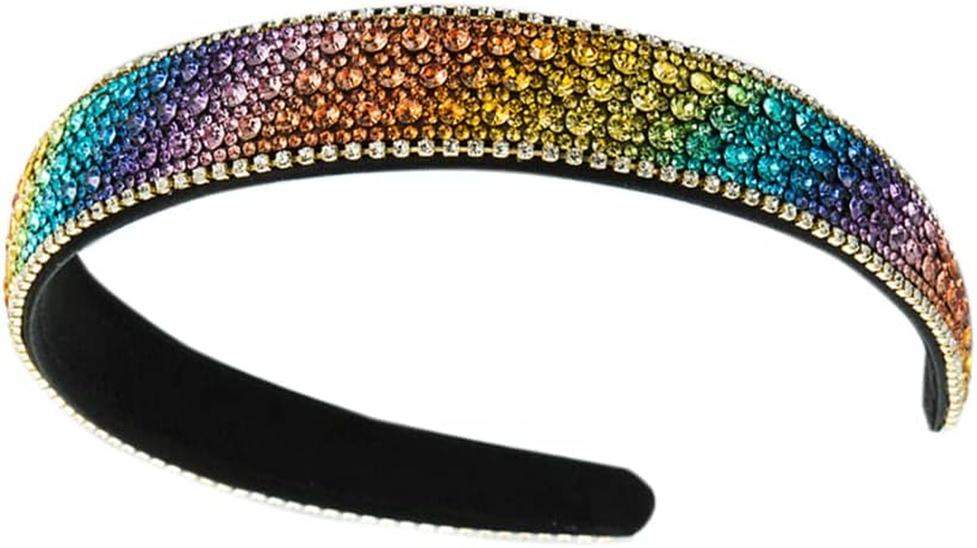 Crystal Rhinestone Headbands Velvet Padded Wide Headwear Diamond Beads Bling Hair Bands Non-Slip Hard Headbands for Women Girls Daily Wear Party Wedding Hair Accessories (Diamondde) image number 3