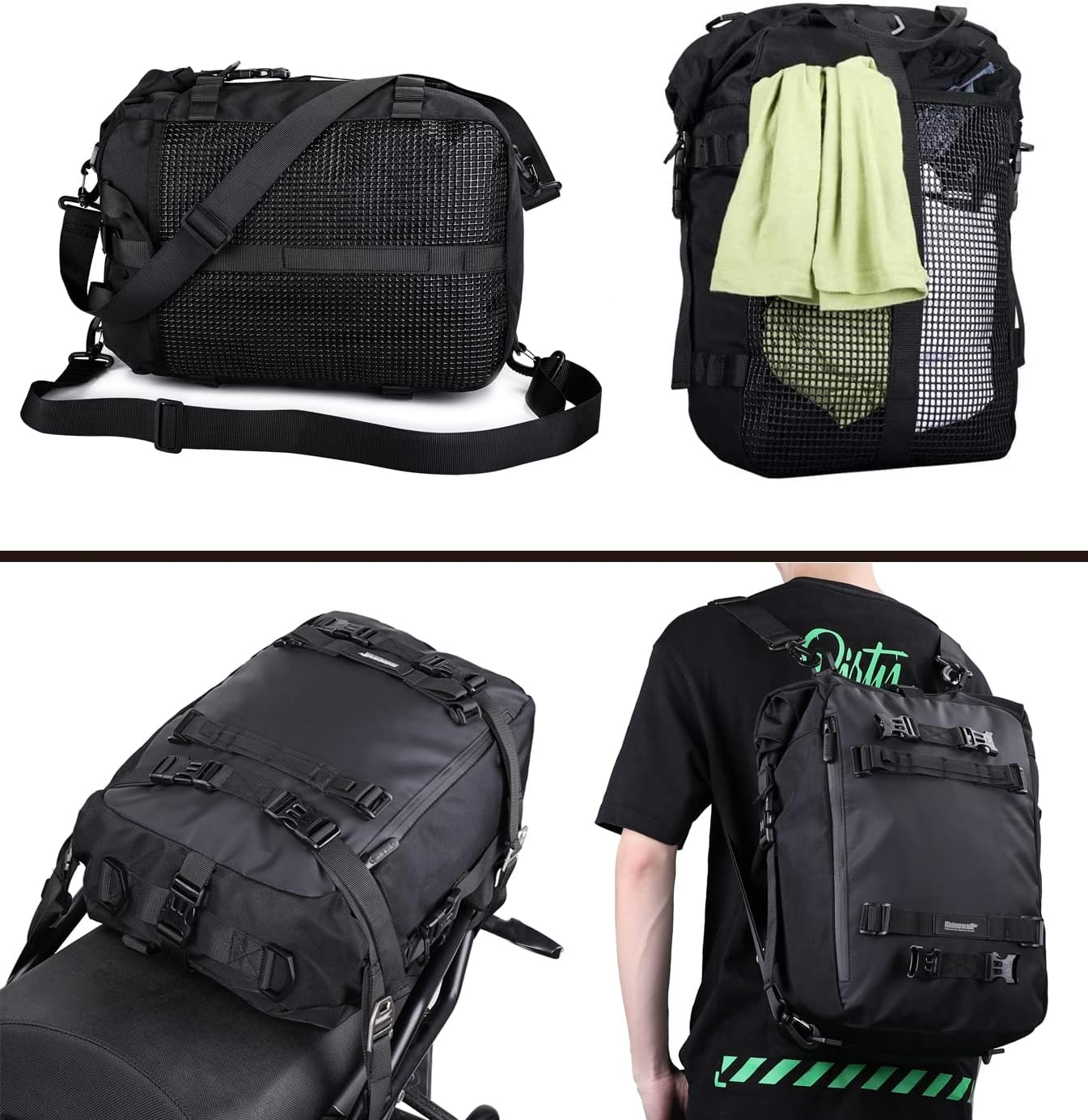 Rhinowalk Motorcycle Pannier Bag, 20L, Black, Multifunctional Rear Rack Trunk Motorcycle Seat Bag, Motorbike Saddle Bag image number 5