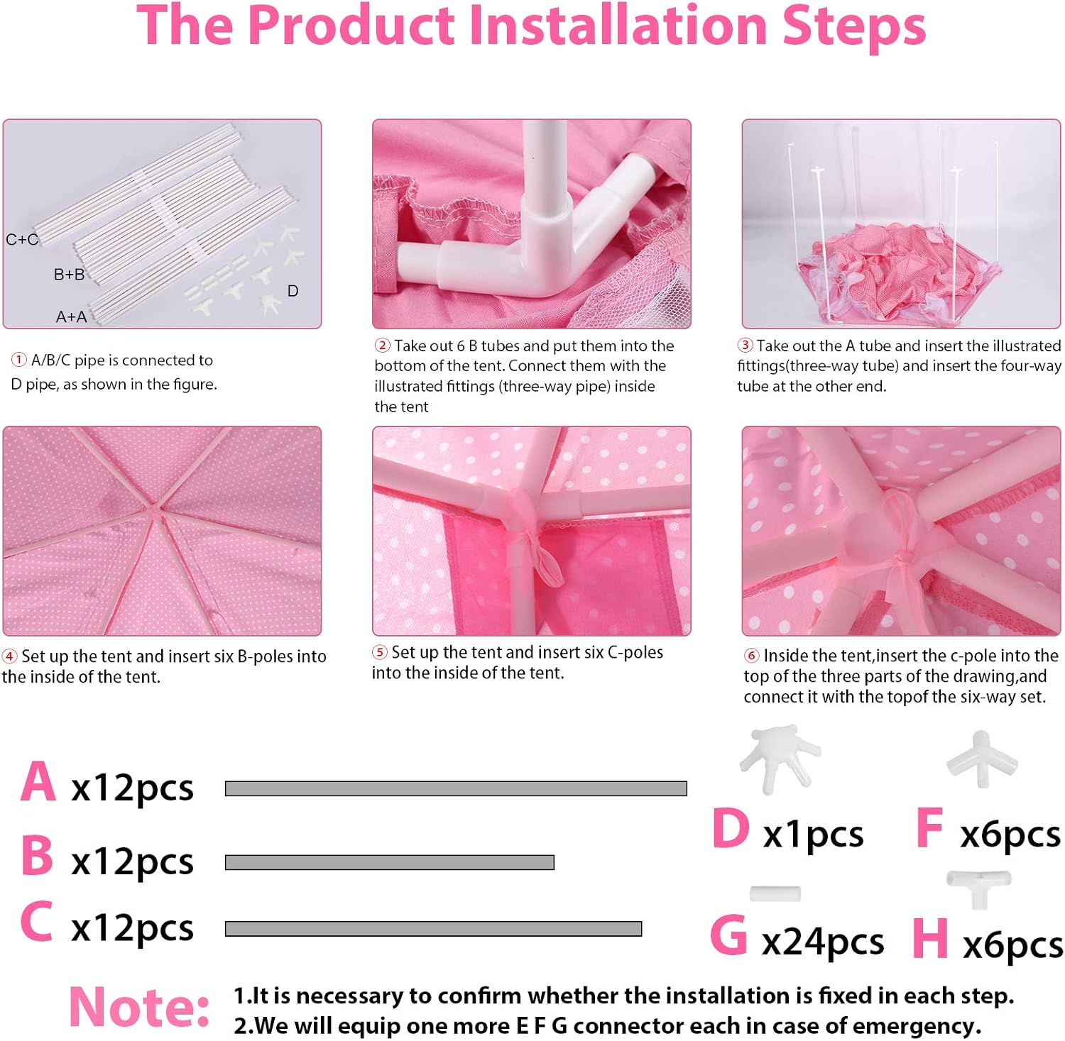 Volscity Princess Tent for Girls,Kids Castle Play Tent with LED Star Lights,Large Playhouse Girl Toy Gifts Age 3+,Indoor and Outdoor Games 55.5"X 53"(Dxh) Pink (Pink) image number 3