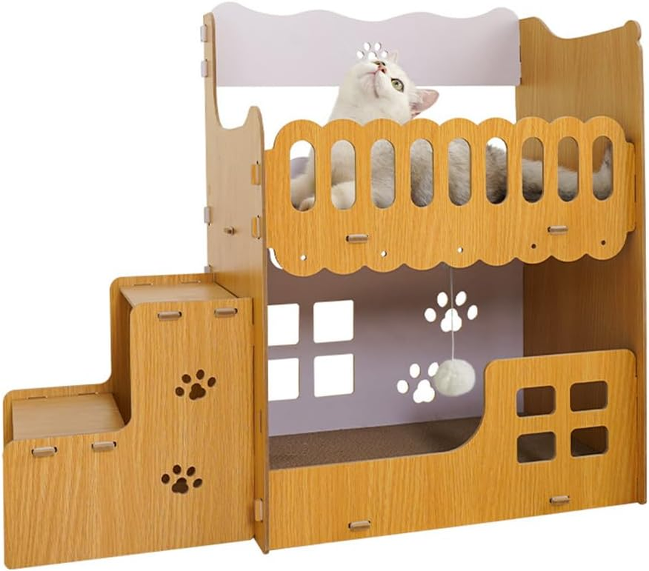 TOMVAES Cardboard Cat Scratcher House,Indoor Cat Beds Furniture, Lounge for Kittens within 33Lbs,2-Story Stable Wood with Replaceable Scratching Pad Board,Sturdy Cat Condos with Stairs image number 5