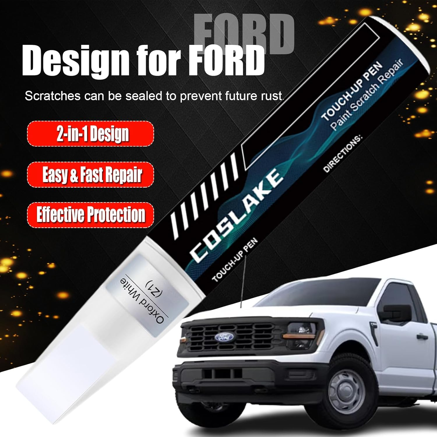 Car Touch up Paint(Oxford White(Z1)) for Ford, Car Paint Scratch Repair Kit, Quick & Easy Solution to Repair, 2 in 1 Scratch Remover Pen with 2PCS Disposable Micro Applicators image number 3