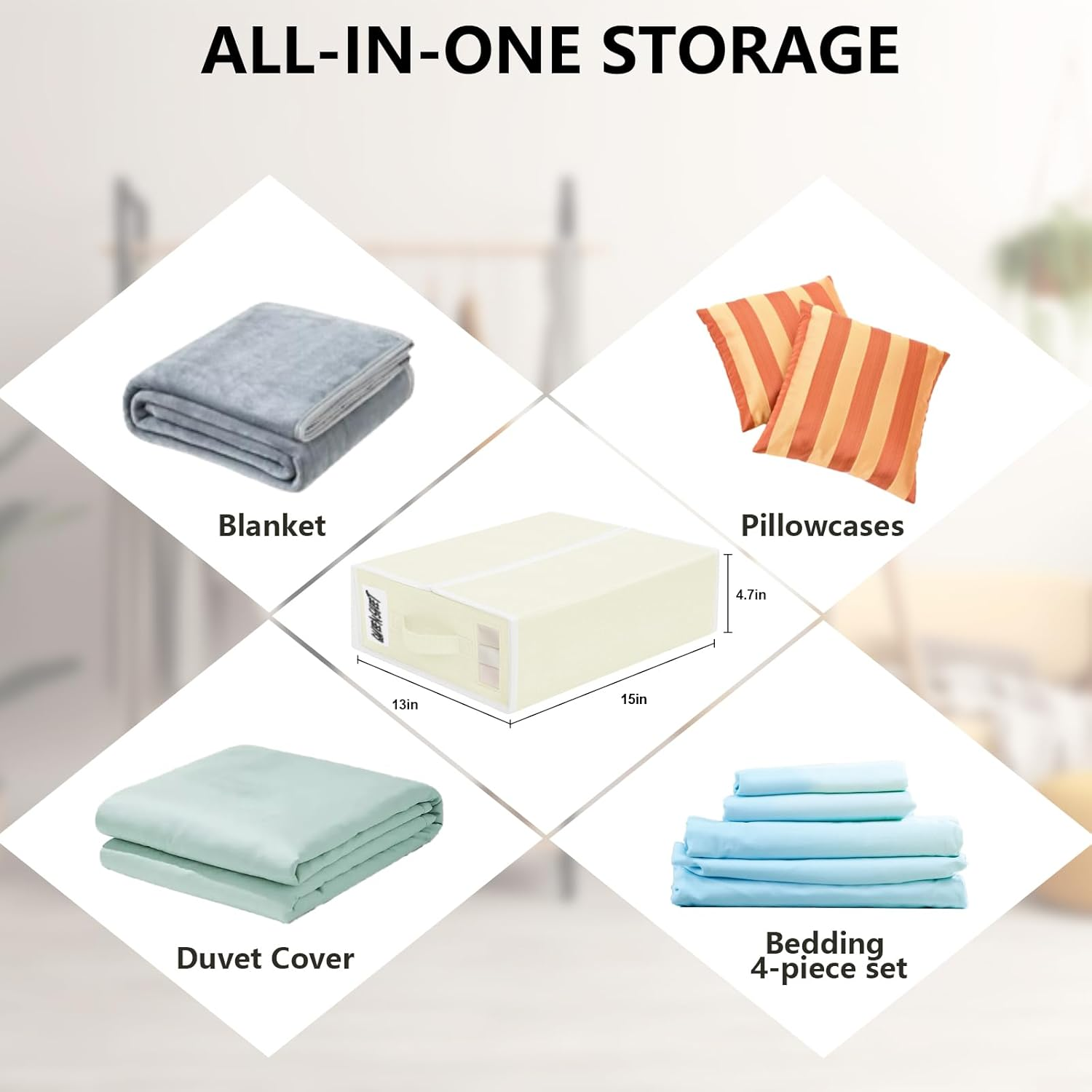 2 Pack Bed Sheet Organiser Storage, Foldable Linen Storage Box with Handles and Labels for Bedding & Linen(Queen and King Size), Bedsheet Organiser with Window for Sheets, Duvet Cover, Beige image number 2