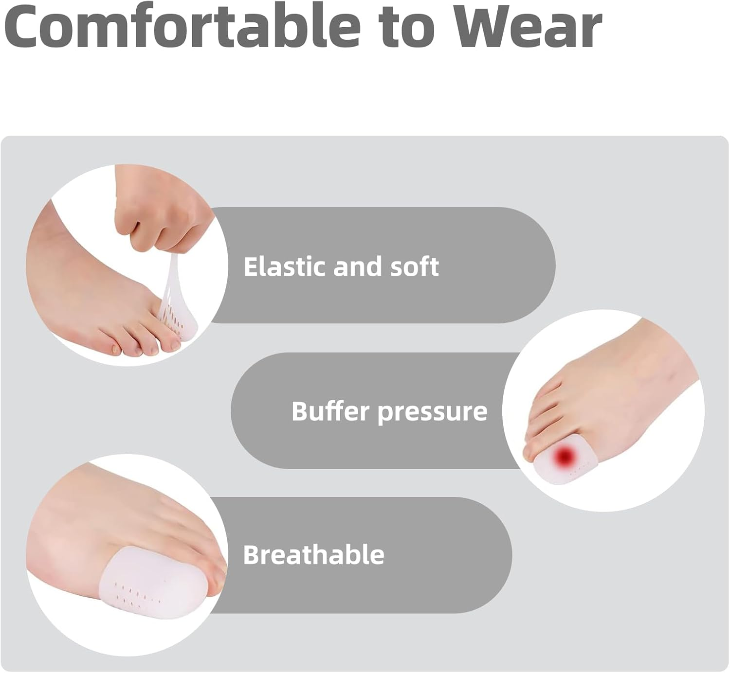 Hzqzaoan 10Pcs Big Toe Protector - Breathable Gel Toe Cap Silicone Toe Cover Sleeves with Holes for Missing/Ingrown Nails, Corns, Blisters & Hammer Toe Comfort (Reduces Rubbing & Discomfort) image number 2