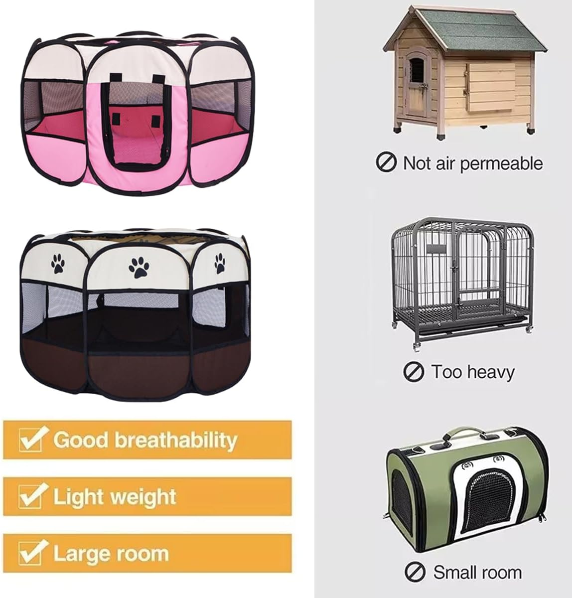 AIMALL Portable Pet Fence, Indoor Dog Tent, Octagonal Collapsible Cat and Dog Kennel, Transparent Mesh Playpen, Foldable, 29-44.8 Inches, Coffee/Pink image number 3