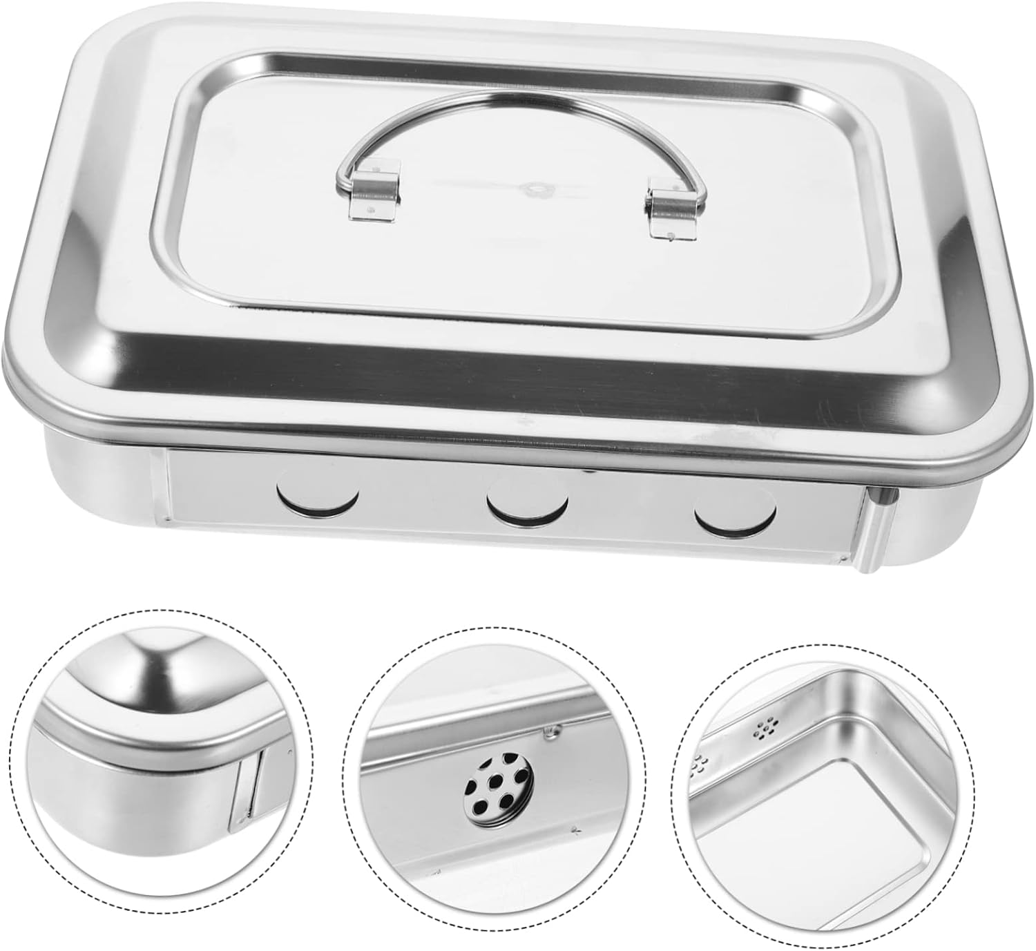 FRCOLOR Bottle Oven Thermometer Square Tray Silver Trays Hammered Silver Stainless Steel Storage Box Instrument Sterilization Box Soaking image number 1