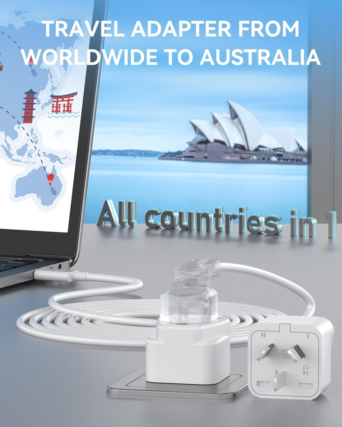 Universal Travel Adapter (4-Pack) - Japan/Us to Australian Power Adapters, Uk/Eu/India to AU Power Plug Adapter, 3 Pin Travel Adaptor Multiplug with Safety Grounded Pin, White image number 6