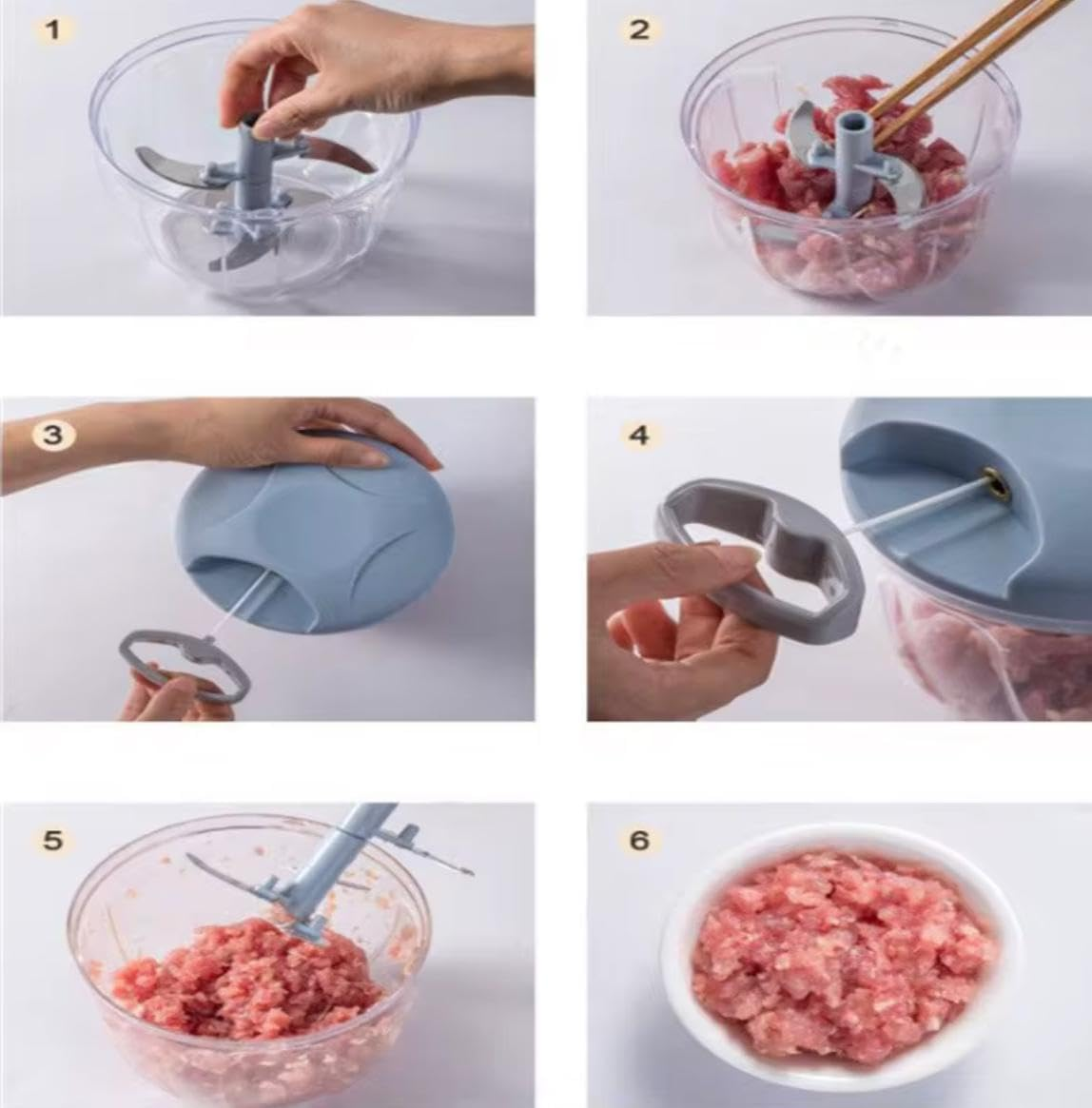 TUNG Pyt Ltd 900Ml Extra Large Manual Food Chopper Vegetable Chopper Garlic Chopper, Pull String Manual Food Processor with 5 Sharp Blades Mincer for Cutting Onions Chili Ginger Seasoning