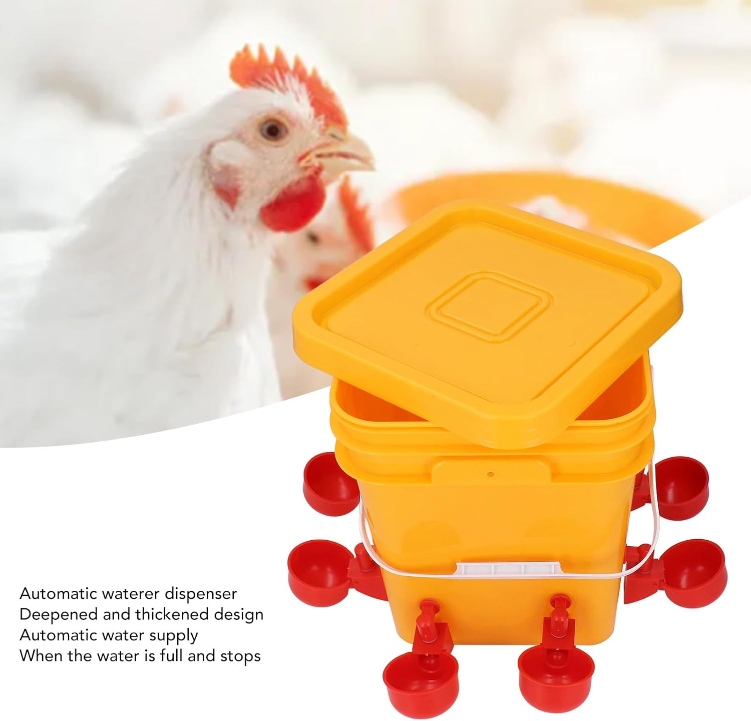 Gernie Automatic Chicken Waterer, Large Capacity Durable Poultry Water Dispenser with 8 Water Cups, Suitable for Chickens, Ducks, Geese, Turkeys, Universal Placement (For Farms and Breeders) image number 2