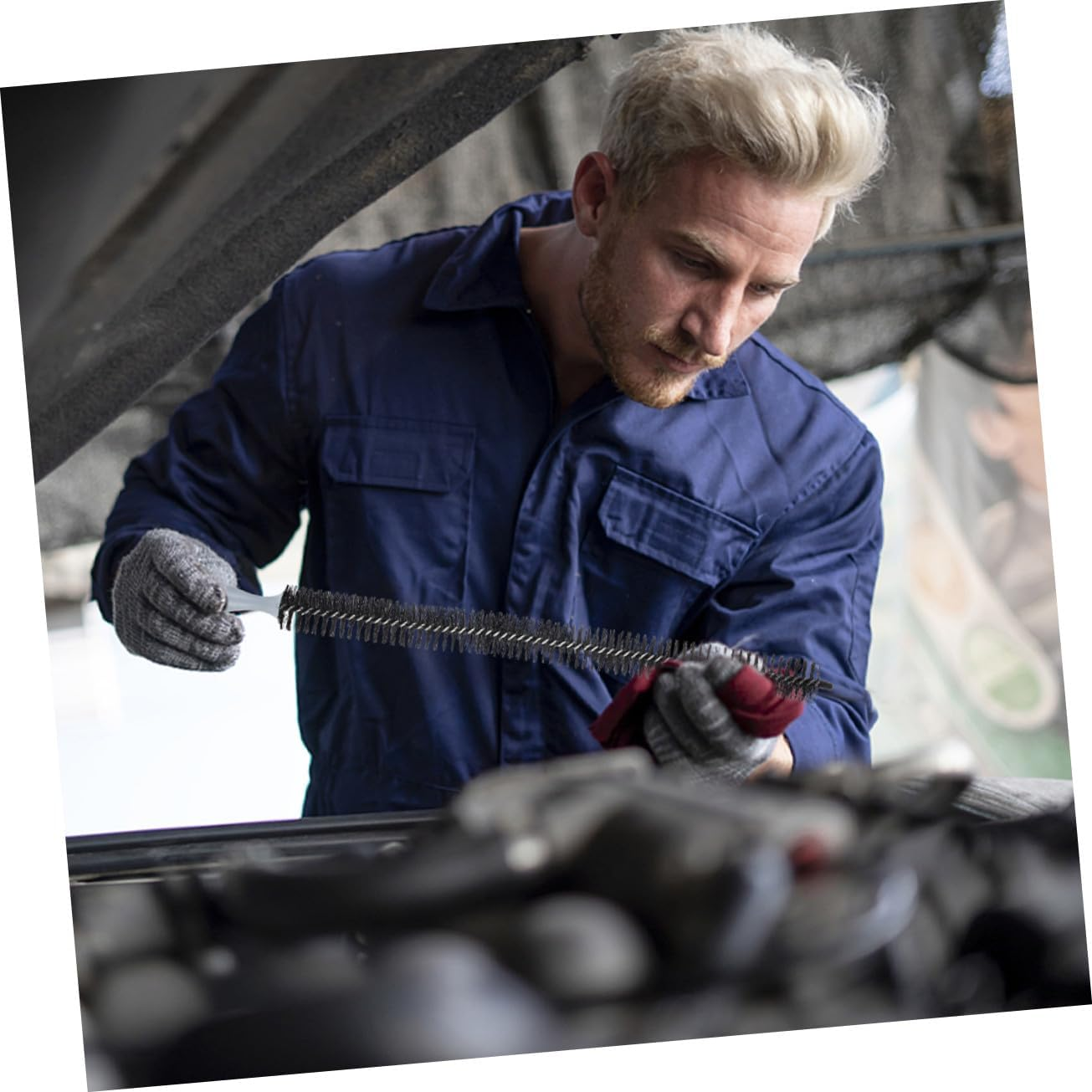 VINTORKY 3Pcs Automotive Engine Cleaning Brush Long Handle Carbon Deposition Removal Tool for Radiator Coil and Engine Oil Grime Cleaner Professional Auto System Maintenance image number 1