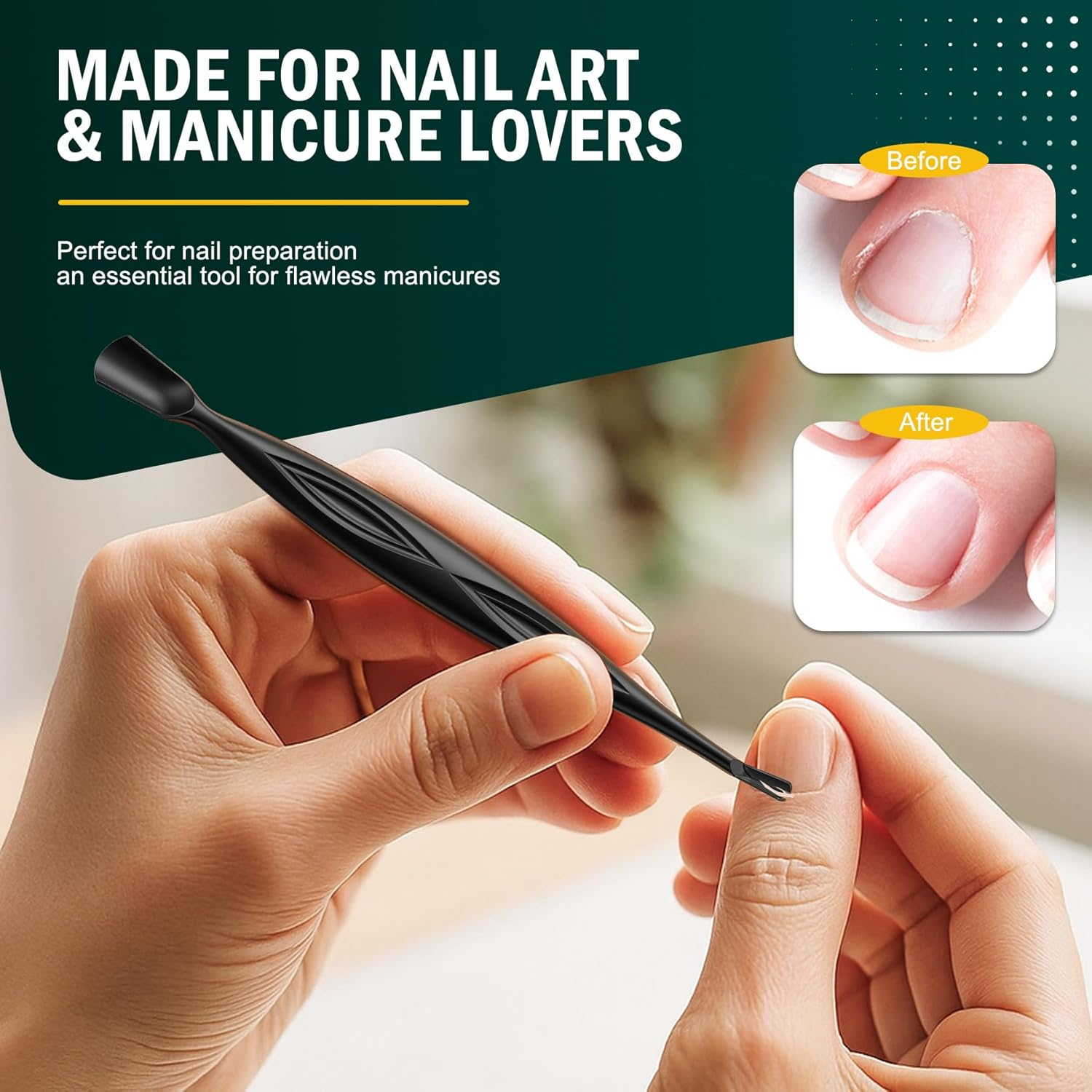 FVION 2-In-1 Cuticle Pusher with Fork, Cuticle Trimmer Dual End Cuticle Remover, Stainless Steel Nail Cuticle Care Tool for Manicure & Pedicure &ndash; Black image number 5