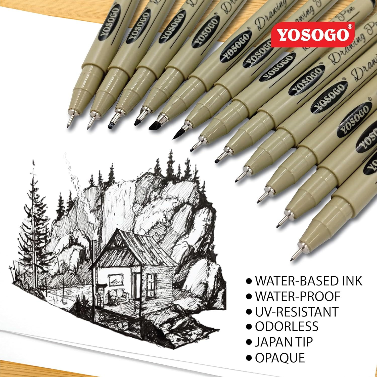 YOSOGO Professional Drawing Pen Set &ndash; Assorted Fine Liner Sets (4, 8 & 12 Pens) for Sketching, Journaling & Technical Drawing image number 4