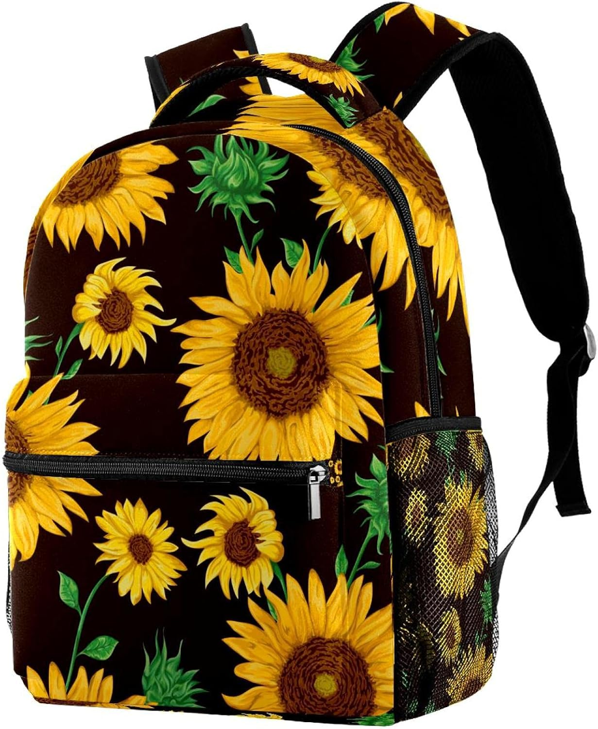 Sunflowers Flowers Buds and Leaf Backpack Students Shoulder Bags Travel Bag College School Tote Backpacks image number 1