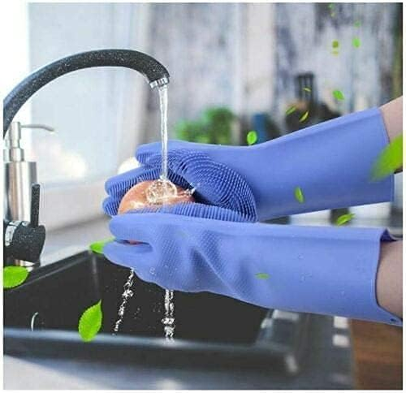 'Forliver Cleaning Gloves Dishwashing Cleaning Scrubber Glove for Housework, Kitchen, Bathroom Cleaning 1 Pair (13.6'' Large)' image number 2