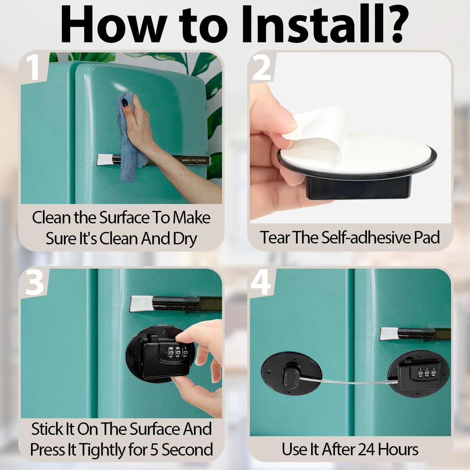 3Pcs Child Safety Fridge Locks with 3-Digit Code, Secure Cabinet & Drawer Locks for Kids, Easy Install Combination Locks for Refrigerator, Cupboard, and Home Safety (Black) image number 5