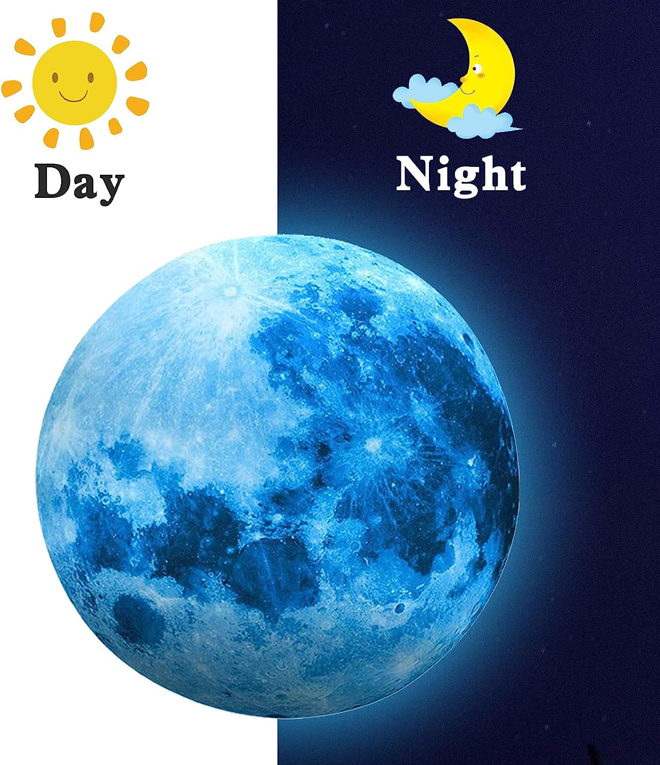 Glow in the Dark Moon and Space Planet Wall Stickers for Ceiling and Wall Decals - Perfect for Kids Nursery Bedroom Living Room (Sky Blue) image number 4