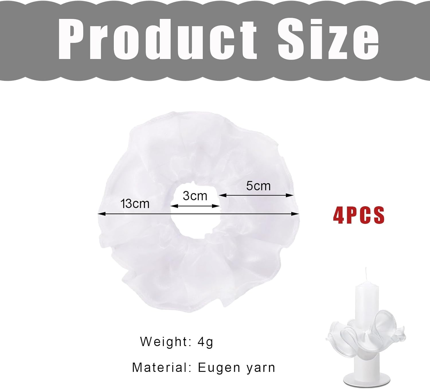 Pack of 4 Christening Candles, Drip Protection, Communion Candle, Teardrop Catcher Made of Tulle, White Tulle Communion Candles, Drop Catcher, Decoration for Communion Candle, Wedding Candle image number 5