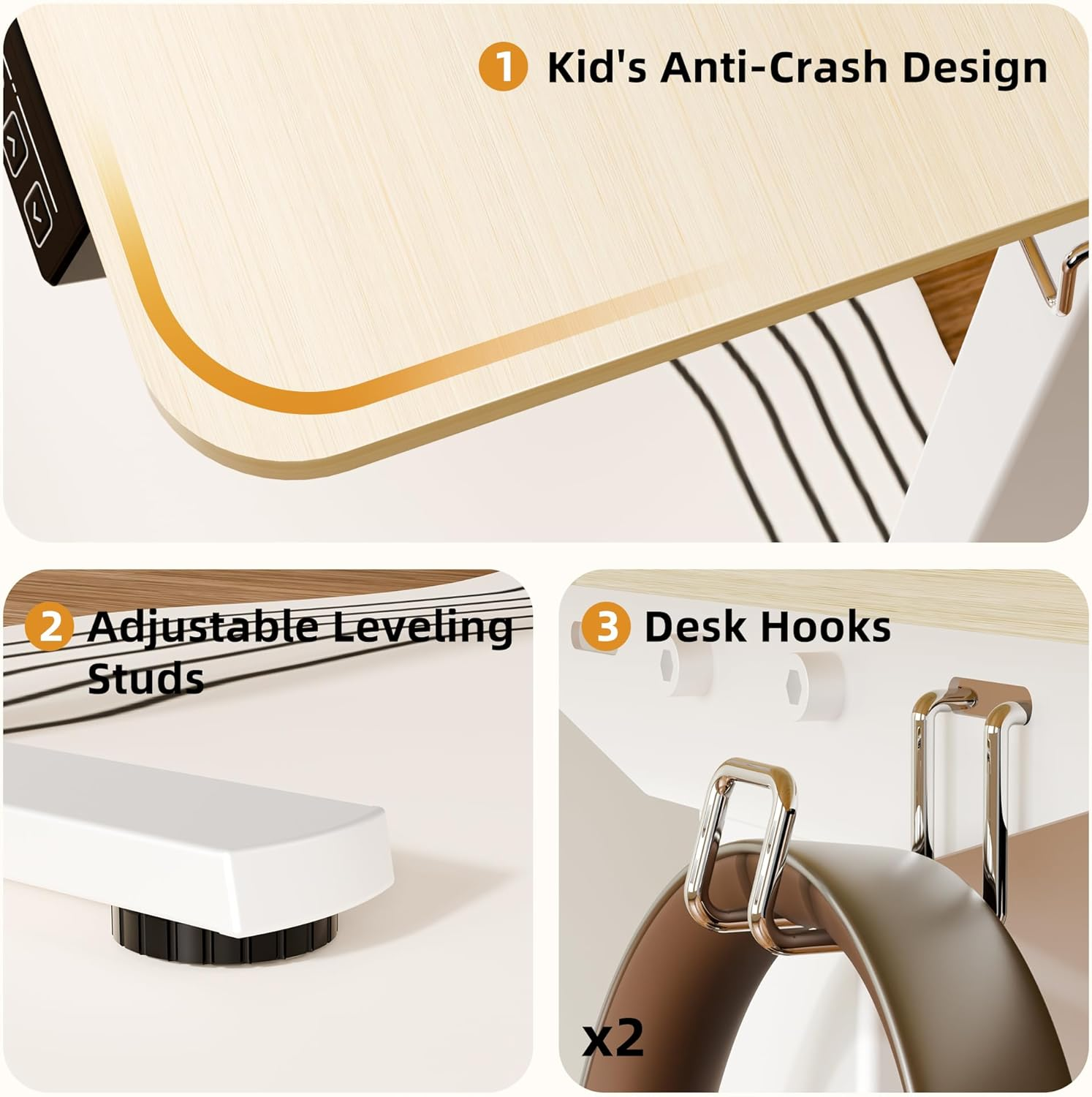 ERGOMAKER Electric Standing Desk 80X60Cm (31"X23.6"), Height Adjustable Sit Stand Desk with Splice Board for Home Office, Computer Desk Memory Preset (White Frame + Golden Oak Desktop) image number 3