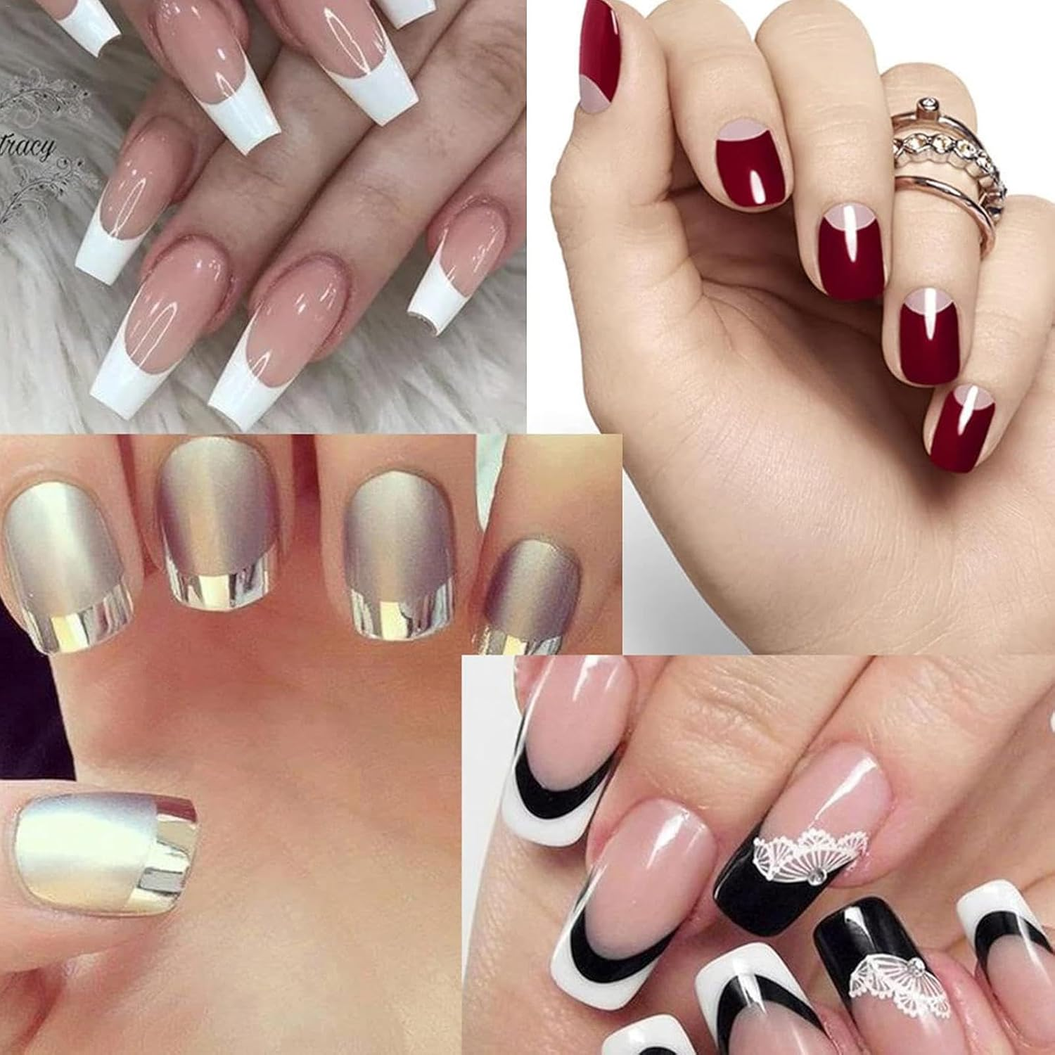 Nail Tip Guides - 1368 Stickers French Manicure Nail Strip - Nail Design Tools, Decoration Stencil Tools, Nail Stickers with Three Arc Moon Shapes for Nail Learners Salons