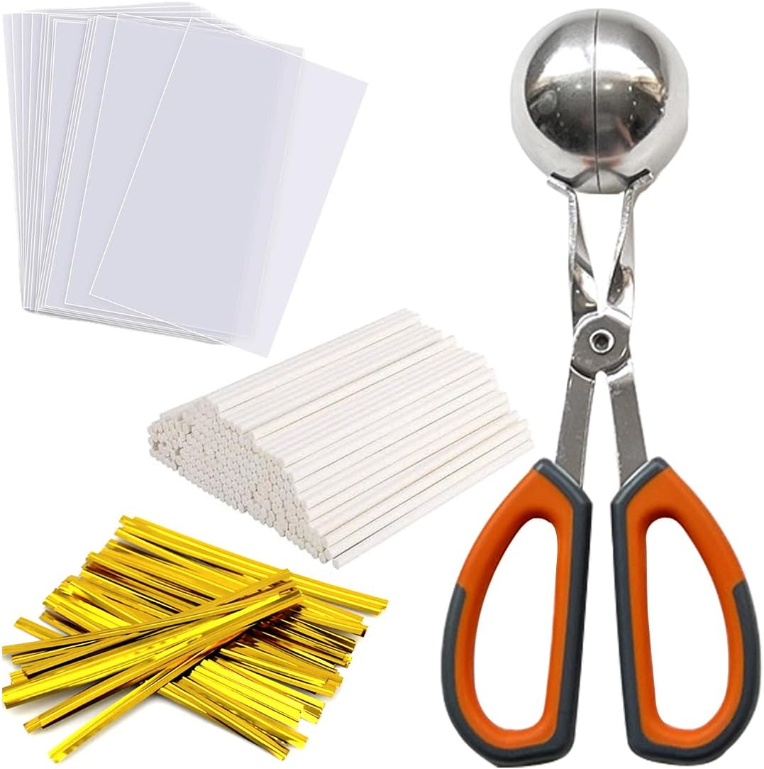 Betterjonny Cake Pop Treat Bag Set, Including 100 Parcel Bags 100 Papery Treat Sticks 800 Metallic Twist Ties and Meat Baller, Cake Pops Making Tools for Candies, Chocolates and Cookies image number 3