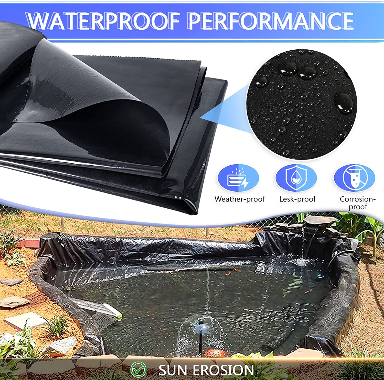 Tolanbbt Pond Liner 7 X 10 Ft, 20 Mil HDPE UV Resistant Preformed Pond Liner Easy Cutting, Underlayment for Fountain, Waterfall, Koi Pondsand Water Garden (Black) image number 4