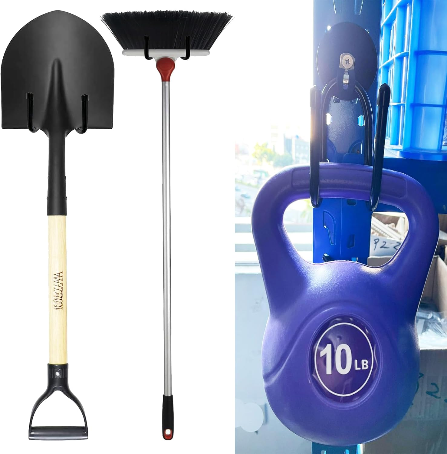 Pmsanzay 2 Pack Strong Magnetic Garage Storage Hooks, Heavy Duty Magnet Organizer Hooks with Rubber Coating for Garden Tools, Hose,Workshop,Pool Tools,For Indoor & Outdoor Hanging (Black) image number 5