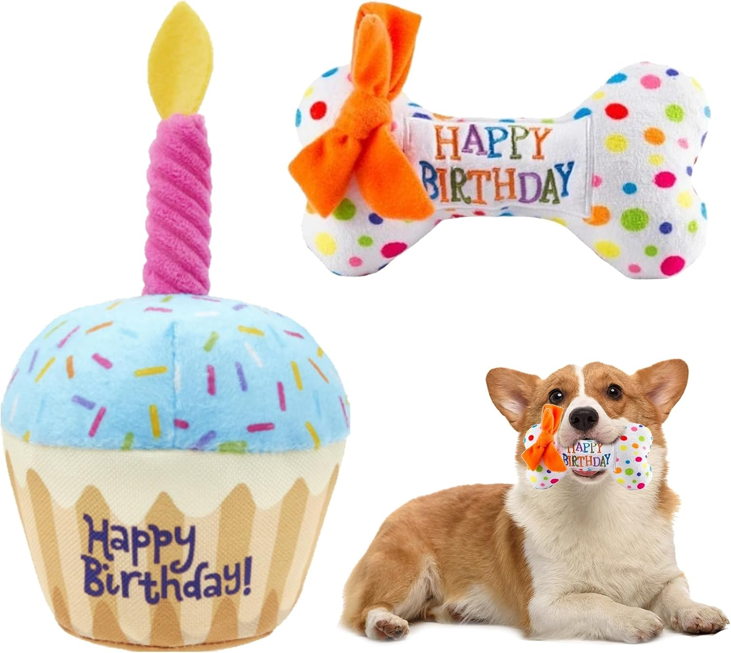 Nizirioo Plush Dog Toy, Dog Birthday Toy, Soft Plush Dog Toy, Puppy Dog Cake Toys, Dog Bone Toys, for Puppies, Small (Cake and Bones) image number 4