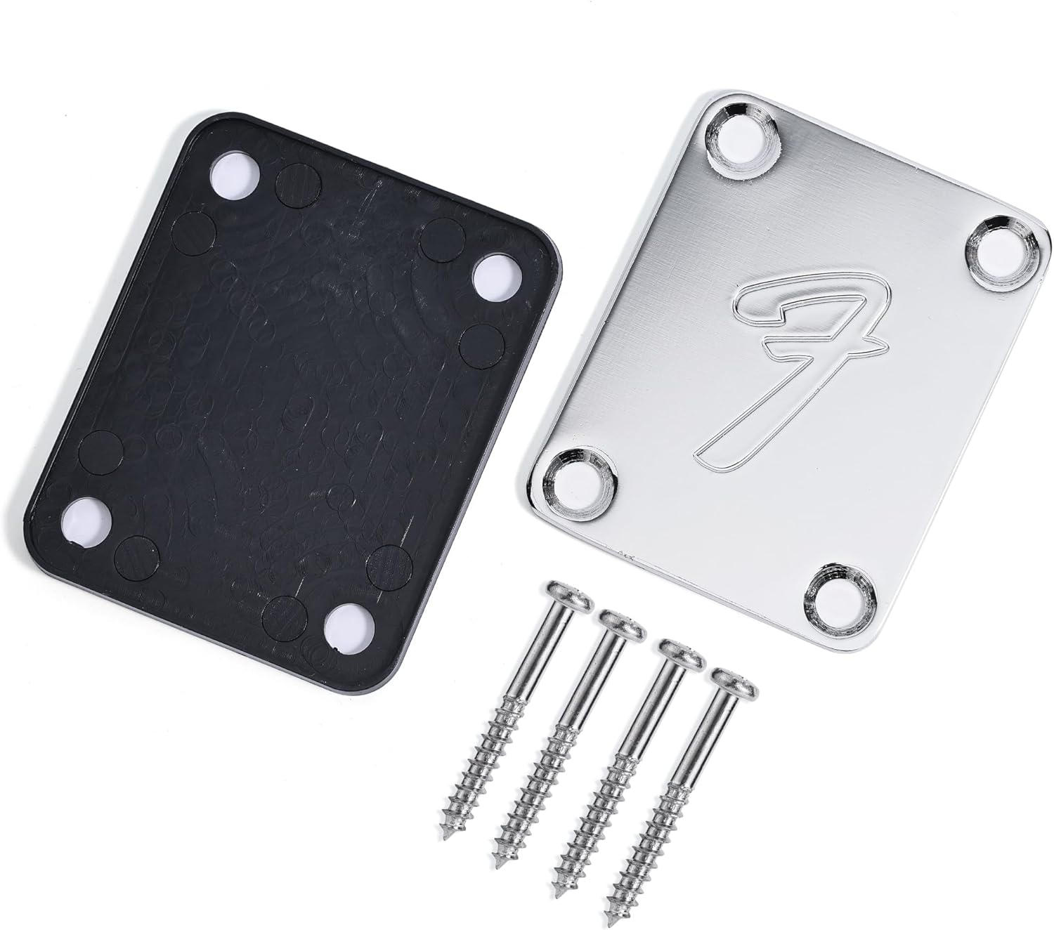 70S F Logo Strat/Tele 4-Bolt Chrome Guitar Neck Plate Neckplate W/Screws