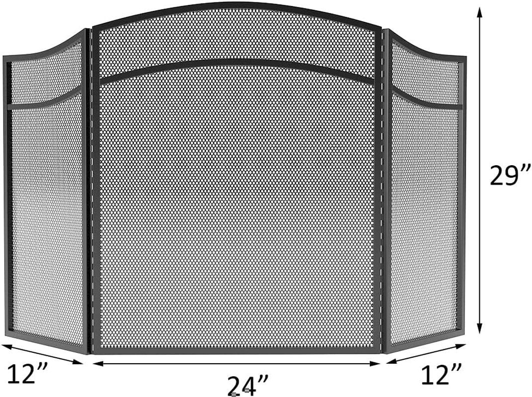 Lizh Fireplace Screen with Arch Frame 3 Panels, Steel Mesh Simple Design Fireplace Screen image number 2