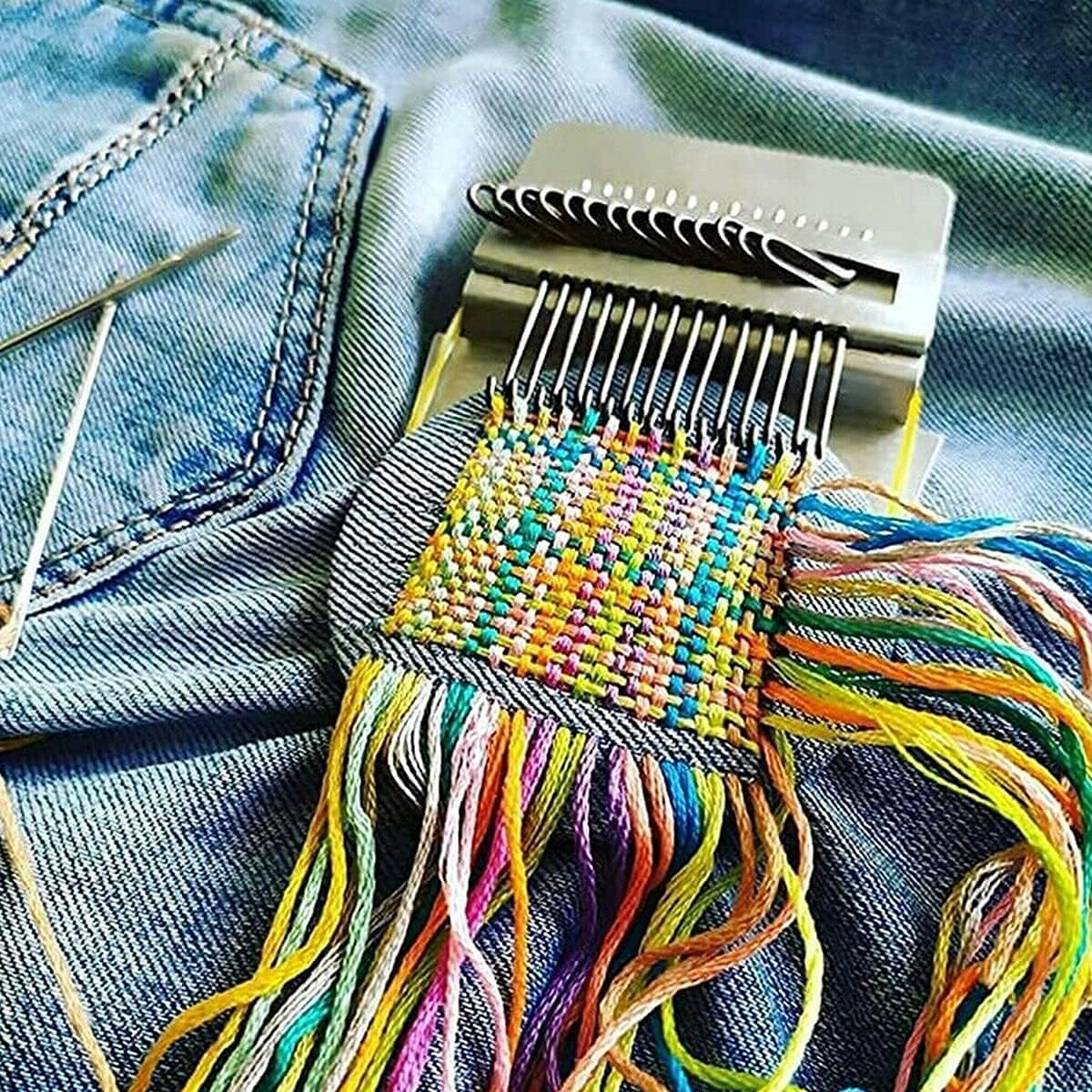 Small Weaving Loom, Wooden Speedweve Darning Loom Type Weave Tool, Convenient DIY Darning Machine for Mending Jeans and Clothes Quickly and Easily, Makes Beautiful Stitching (14 Hooks) image number 5