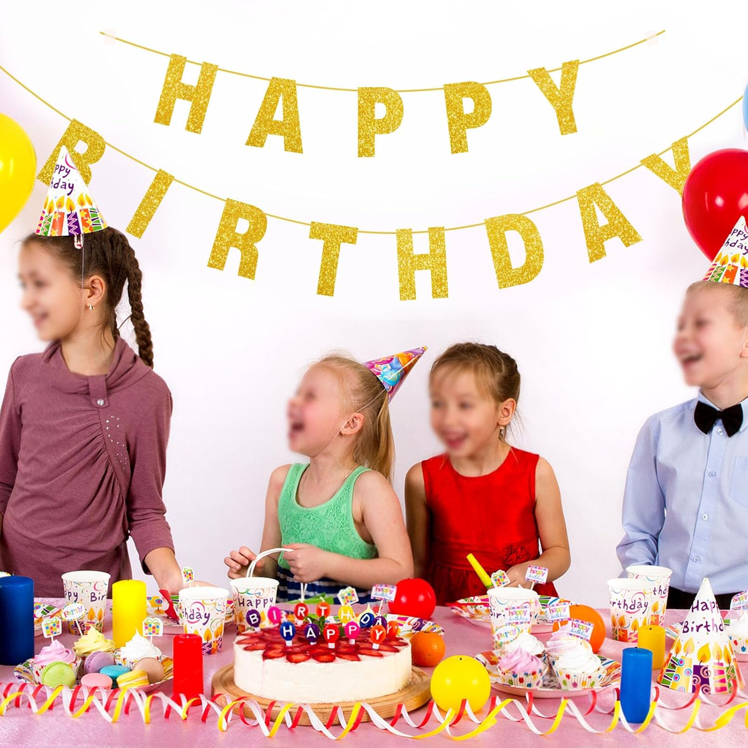 107 Pieces Glitter DIY Banner Kit with Letters Sign, Gold Happy Birthday Banner, Customizable Retirement Party Decorations Personalized for Graduation Wedding 4 Ropes and 2 Threading Devices image number 6