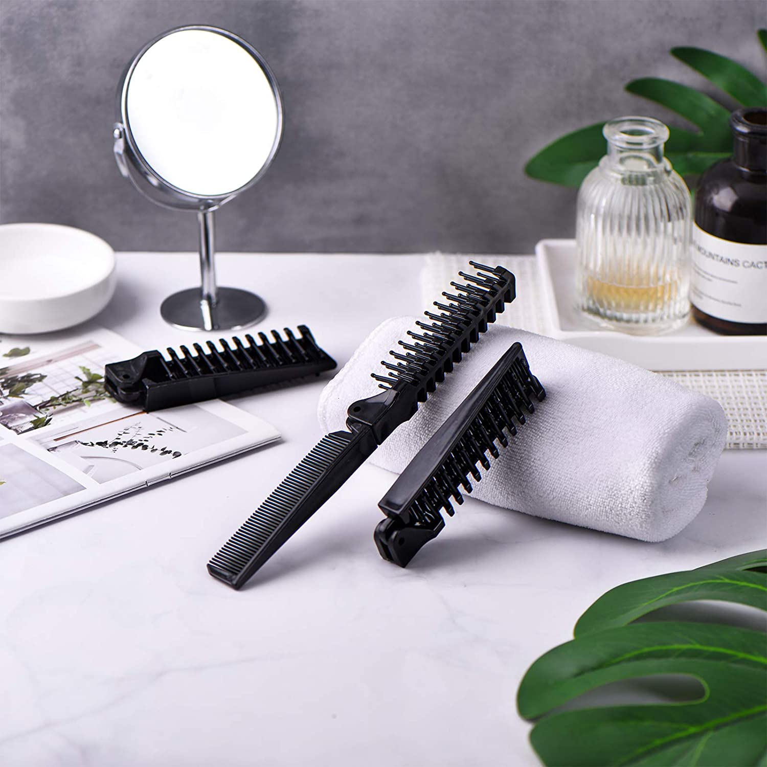 10 Pcs Portable Travel Folding Comb Brush Combo Compact Foldable Hair Brush Pocket Size Comb Double Headed for Women Men Homeless Hotel Shelter Nursing Home Charity Church (Black) image number 4