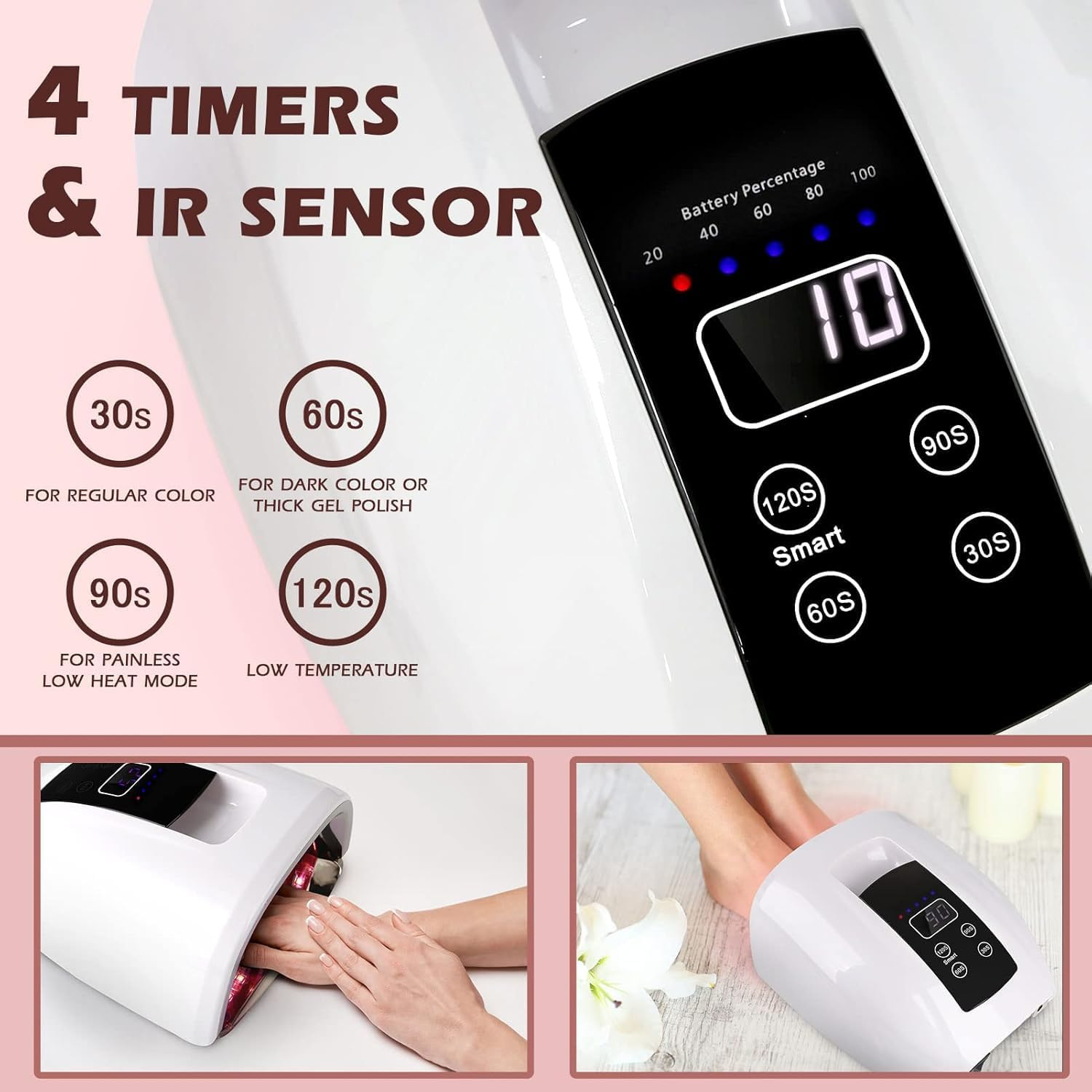 90W UV Nail Lamp Rechargeable Nail Dryer UV Light for Nails with Automatic Sensor/4 Timer Setting, Large Capacity-15600Mah Cordless Nail Gel Dryer image number 1