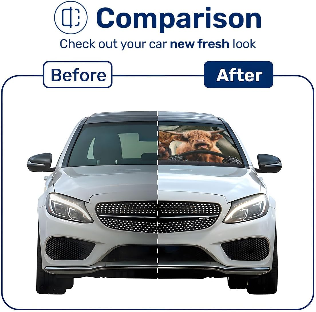 GENANY Highland Cow Family Funny Windshield Sun Shade for Car SUV Truck (55X29 Inches), Automobile Sunshade, Protector Blocks UV, Car Accessories image number 7