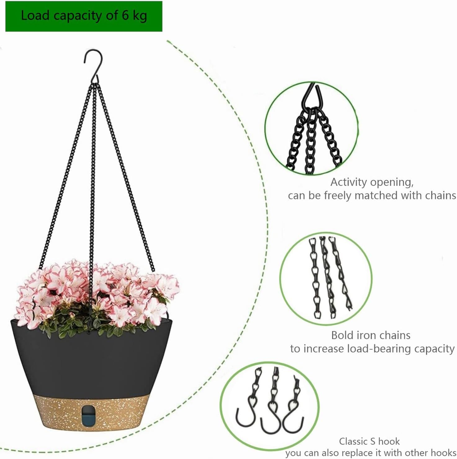 Hysgscwd 8Pcs Hanging Baskets Chains, 16 Inch Long Hanging Chains for Plants, Flower Plant Pot Basket Chains with Hooks, 3 Point Replacement Chain Hangers for Bird Feeder, Lantern, Planters, Ornaments image number 6