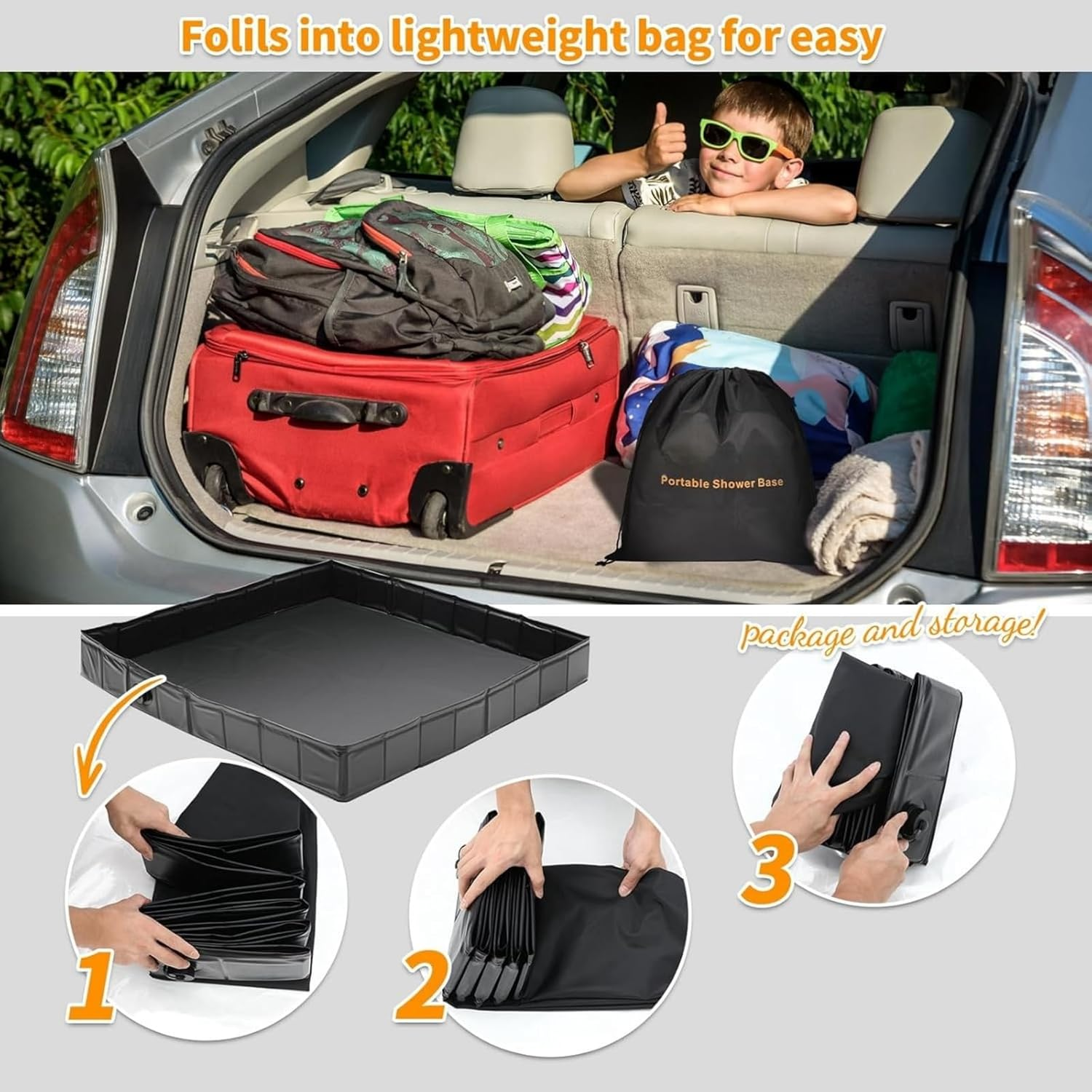 Ssumght Camping Shower Base, Foldable Shower Tent Awning Base with Drain Hose to Keep Feet Clean, 104 * 104 * 13Cm Portable Shower Pan for Indoor and Outdoor image number 2