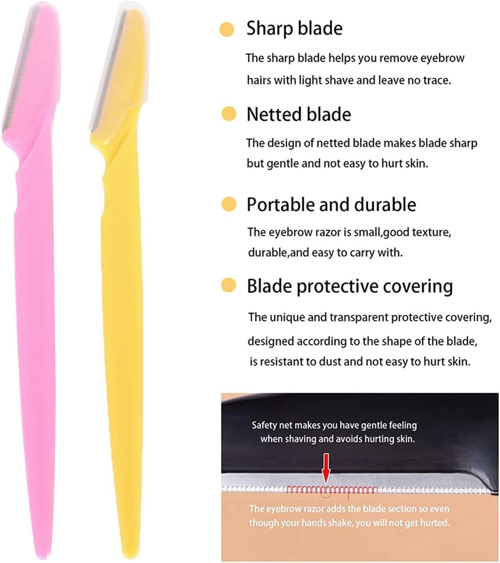 Eyebrow Razor for Women, Beoffer 40Pcs Multipurpose Exfoliating Dermaplaning Tool Face Razor and Eyebrow Razors for Women Man with Precision Cover (Pink Yellow)