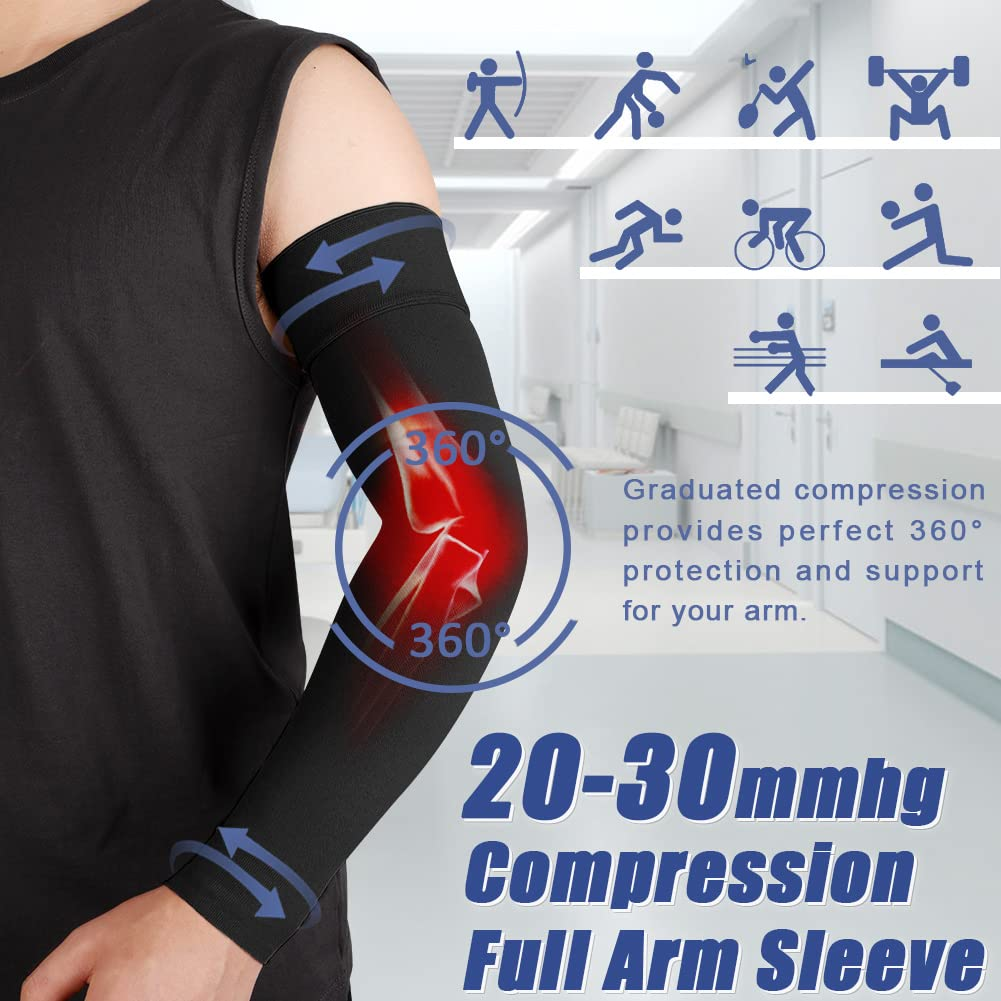 Beister Lymphedema Medical Compression Arm Sleeve with Gauntlet for Men & Women (Single), 20-30 Mmhg Full Arm Support image number 4