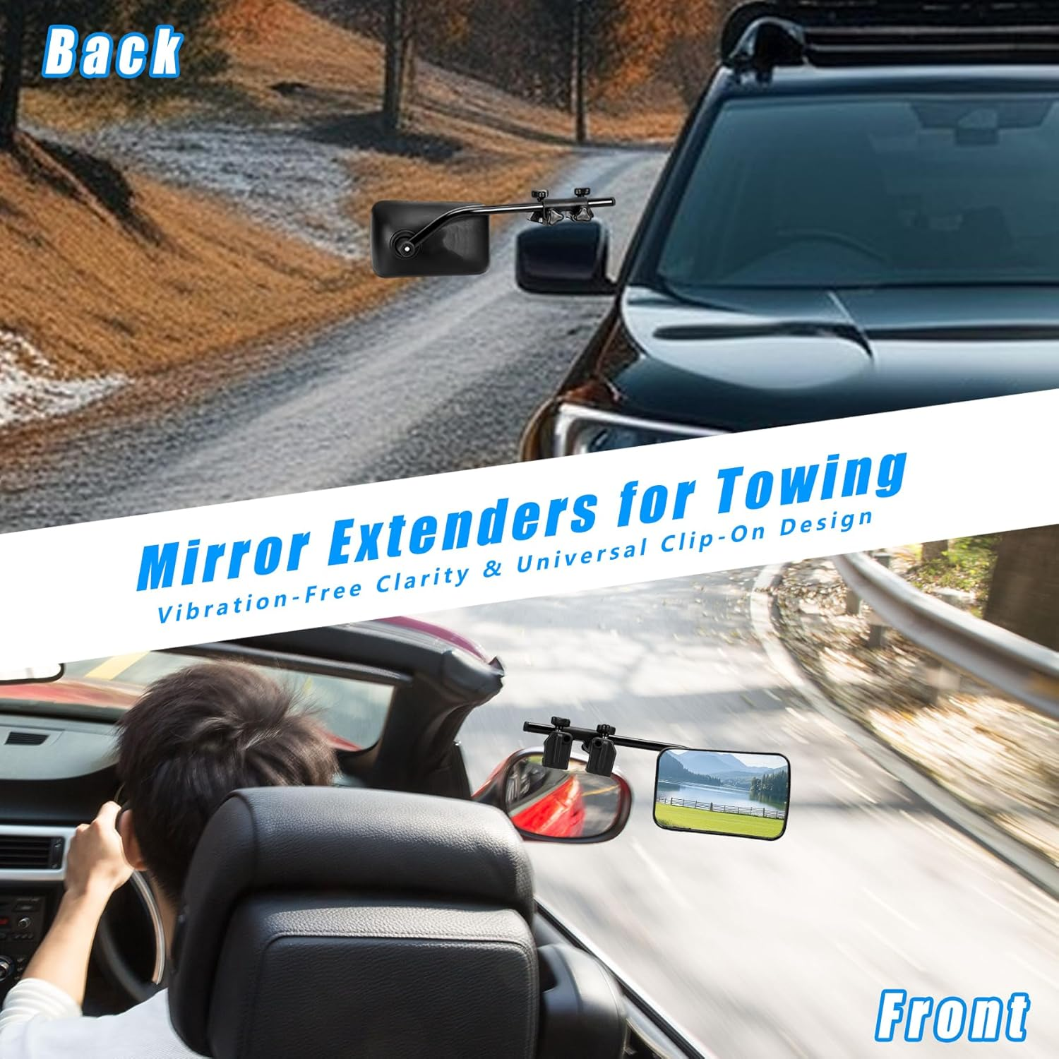 Venxykod Towing Mirrors Heavy Duty Clip Extensions, 360&deg; Anti-Vibration Adjustable Heads for Side Mirror Extenders, Convex Rearview Tow Mirror for Vehicle Car Truck Trailer Suv(1Pair) image number 5
