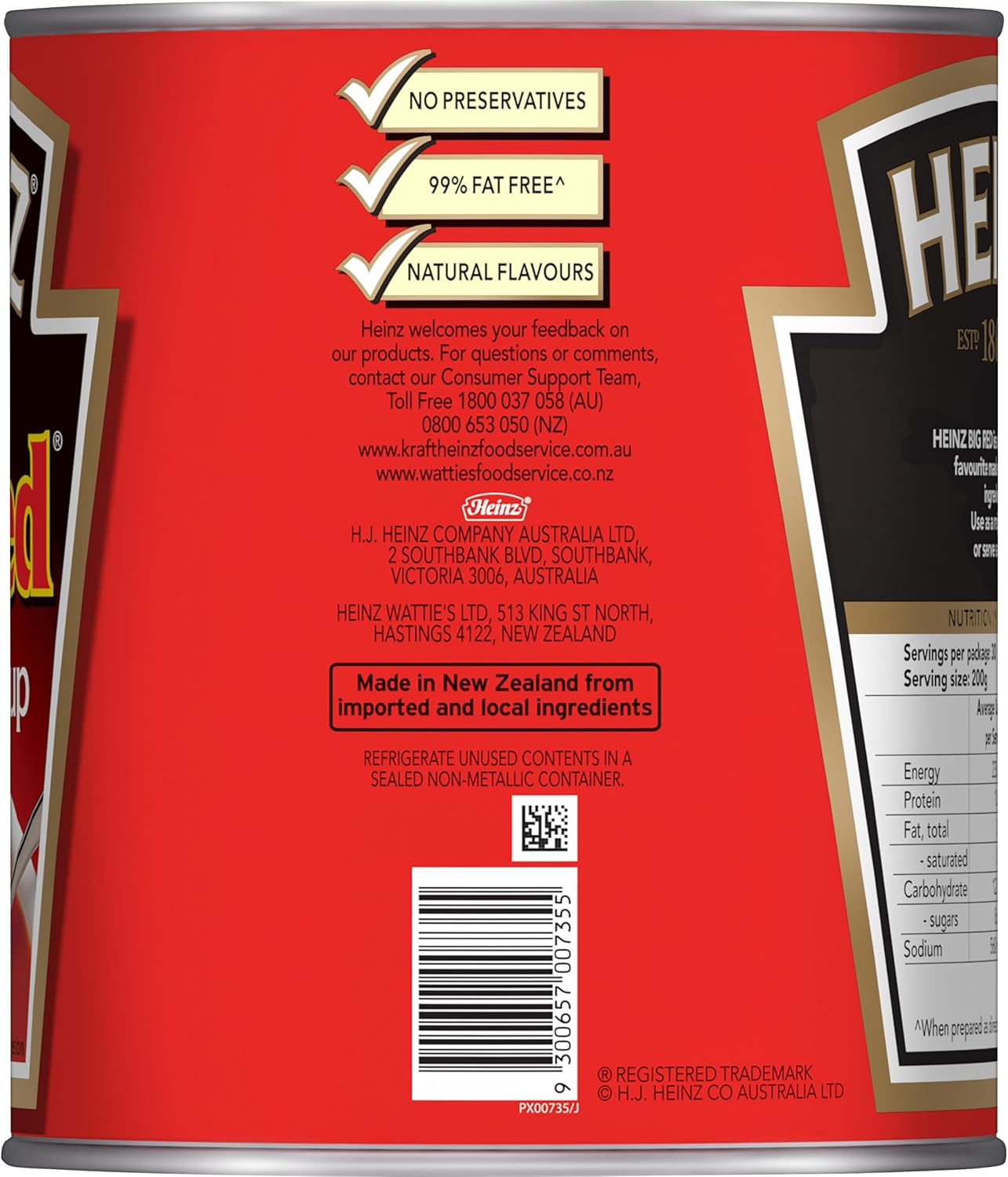 Heinz Big Red Condensed Tomato Soup Vegetarian Creamy Soup Canned Soup Tinned Soup Catering Bulk Bottle 3Kg image number 1