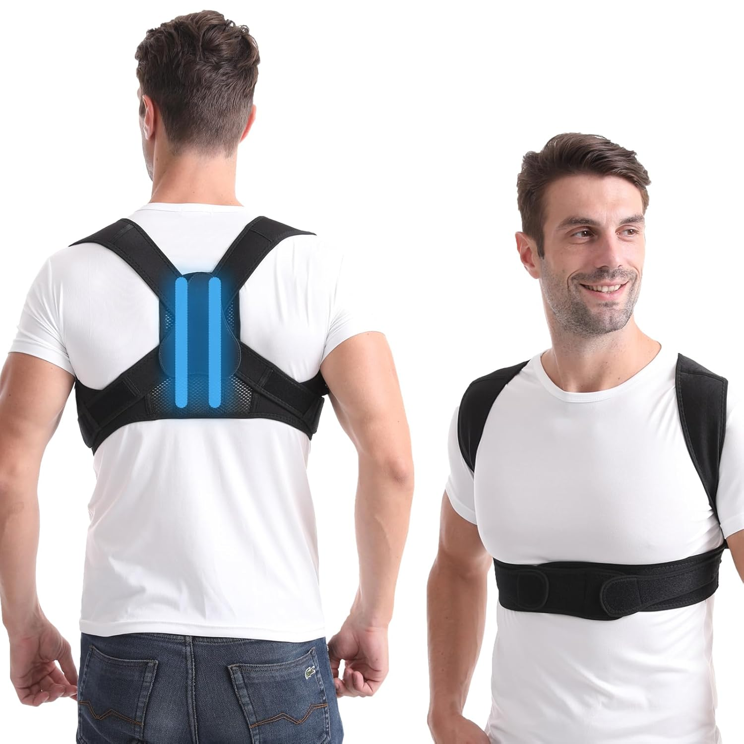 Paskyee Posture Corrector for Women and Men，Adjustable Back Brace for Scoliosis, Hunchback Correction, Back Pain, Spine Corrector, Invisible under Clothes Black L/XL image number 2