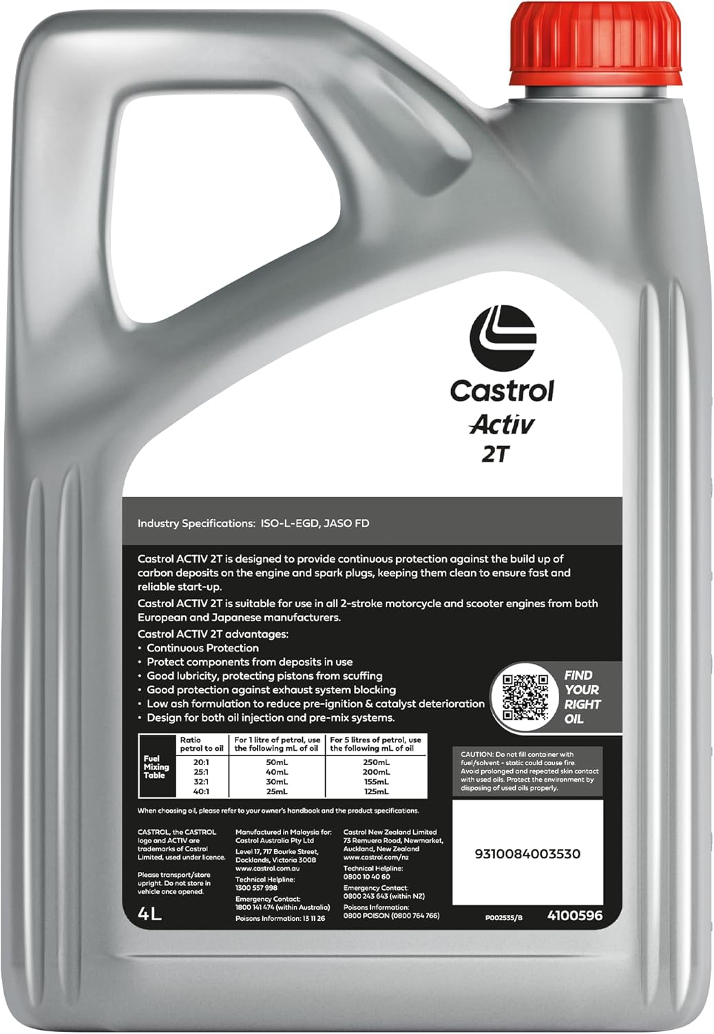 Castrol Activ 2T 2 Stroke Motorcycle Engine Oil 4 Litre image number 1