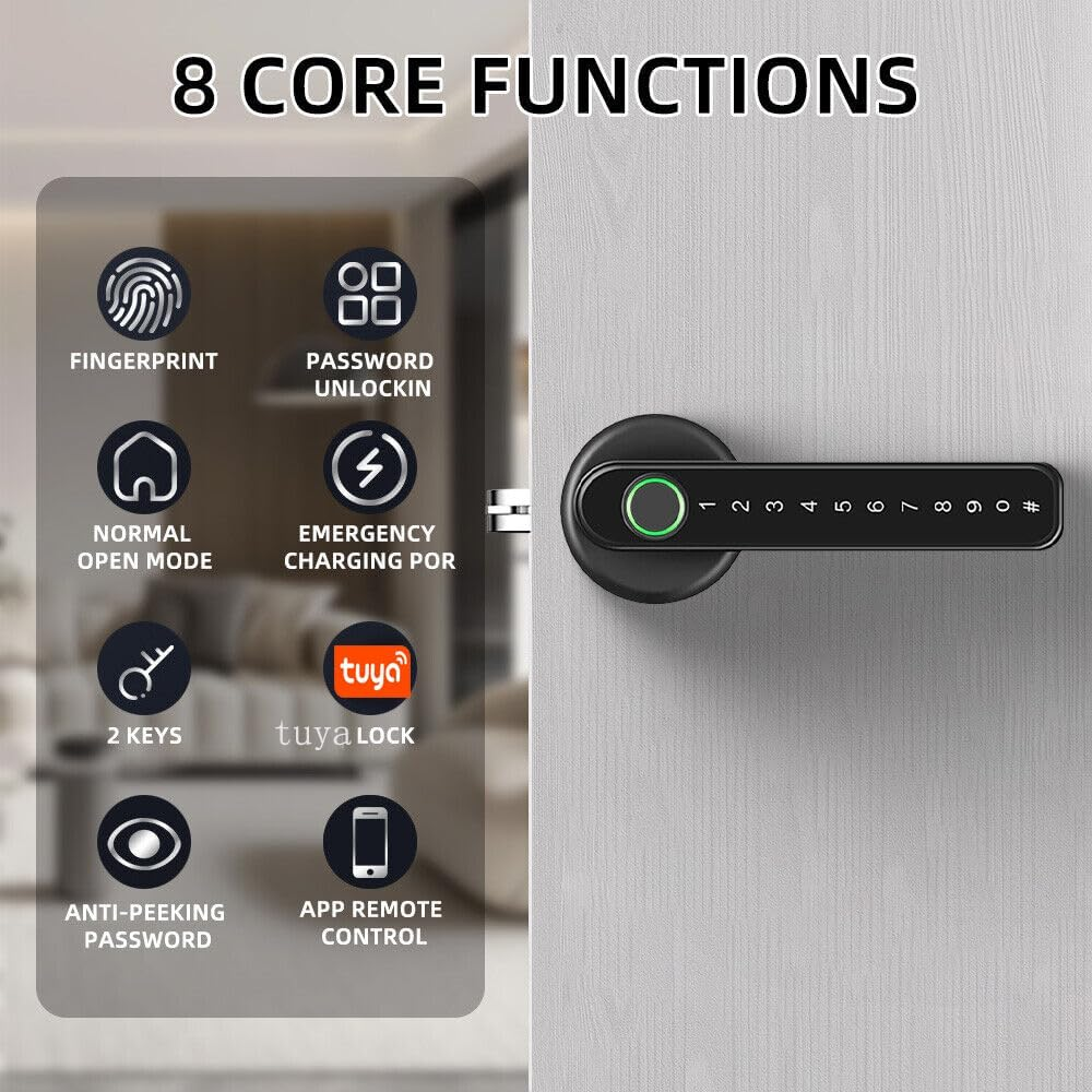 Xenocam Fingerprint Smart Door Lock with Keypad Handle for Home, Apartment, Office, Front Door, Bedroom, Keyless Entry Door Lock