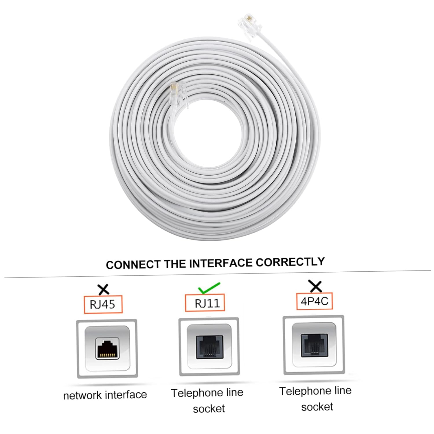 Angoily Cord Length 20M Telephone Connecting Line RJ11 Telephone Wire White Extension Cable image number 5