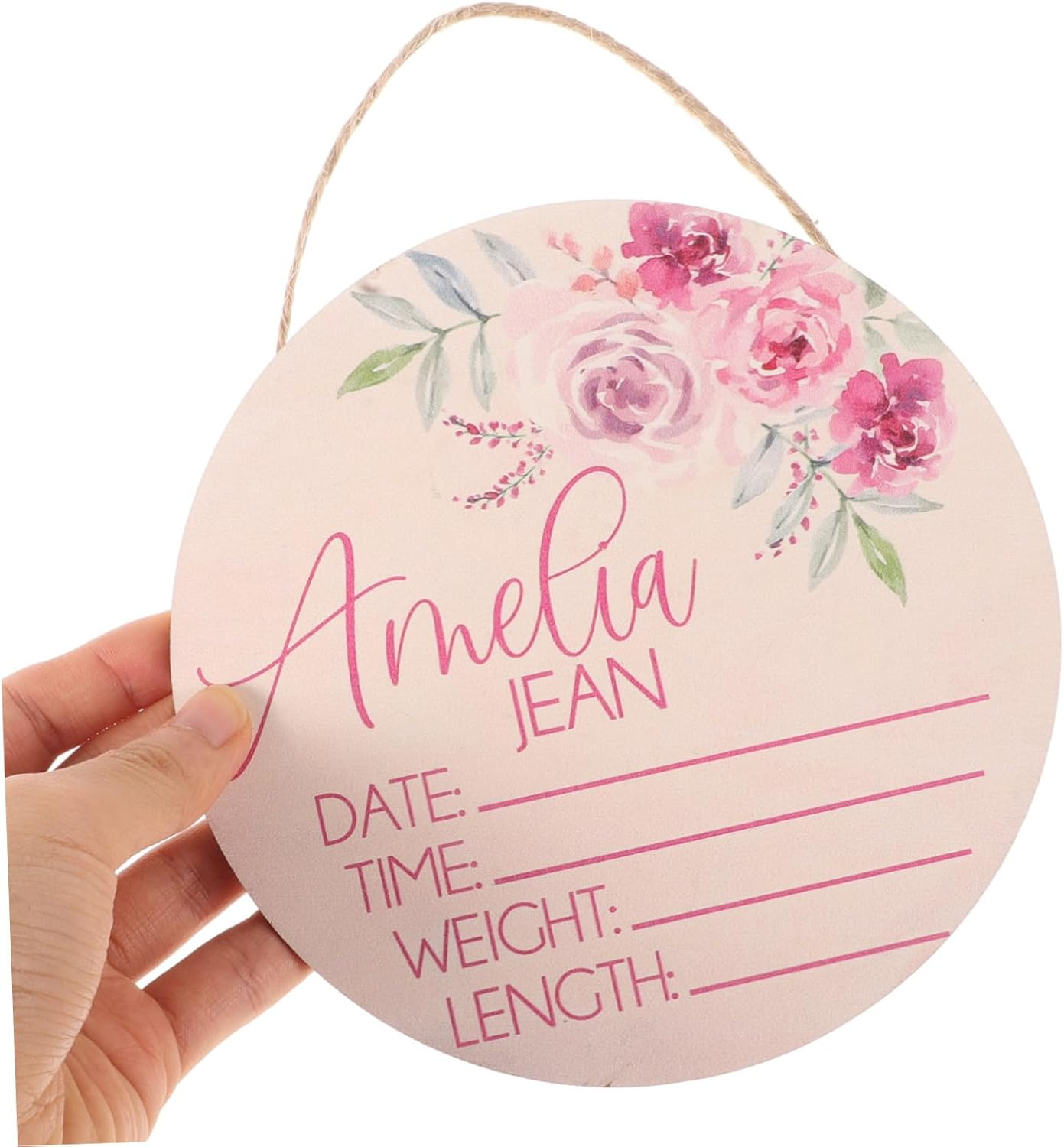 VANZACK 2Pcs Baby Name Announcement Sign Wooden Birth Announcement Sign for Newborn Nursery Photo Props Baby Birth image number 3