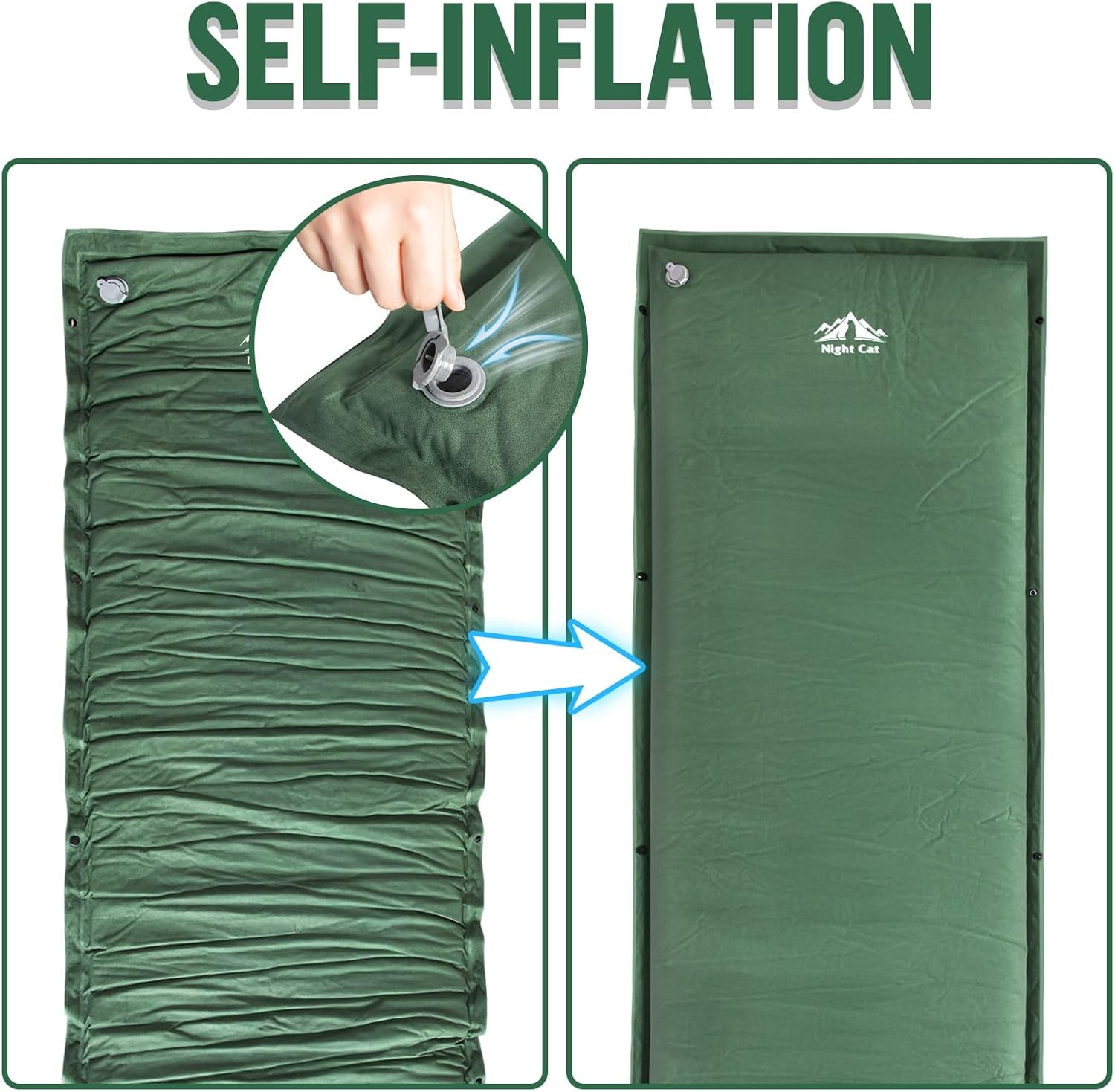 Night Cat Self-Inflating Sleeping Pad: Camping Mattress Single Memory Foam for Hiking - Comfortable Camping Mat Air for Outdoor image number 6