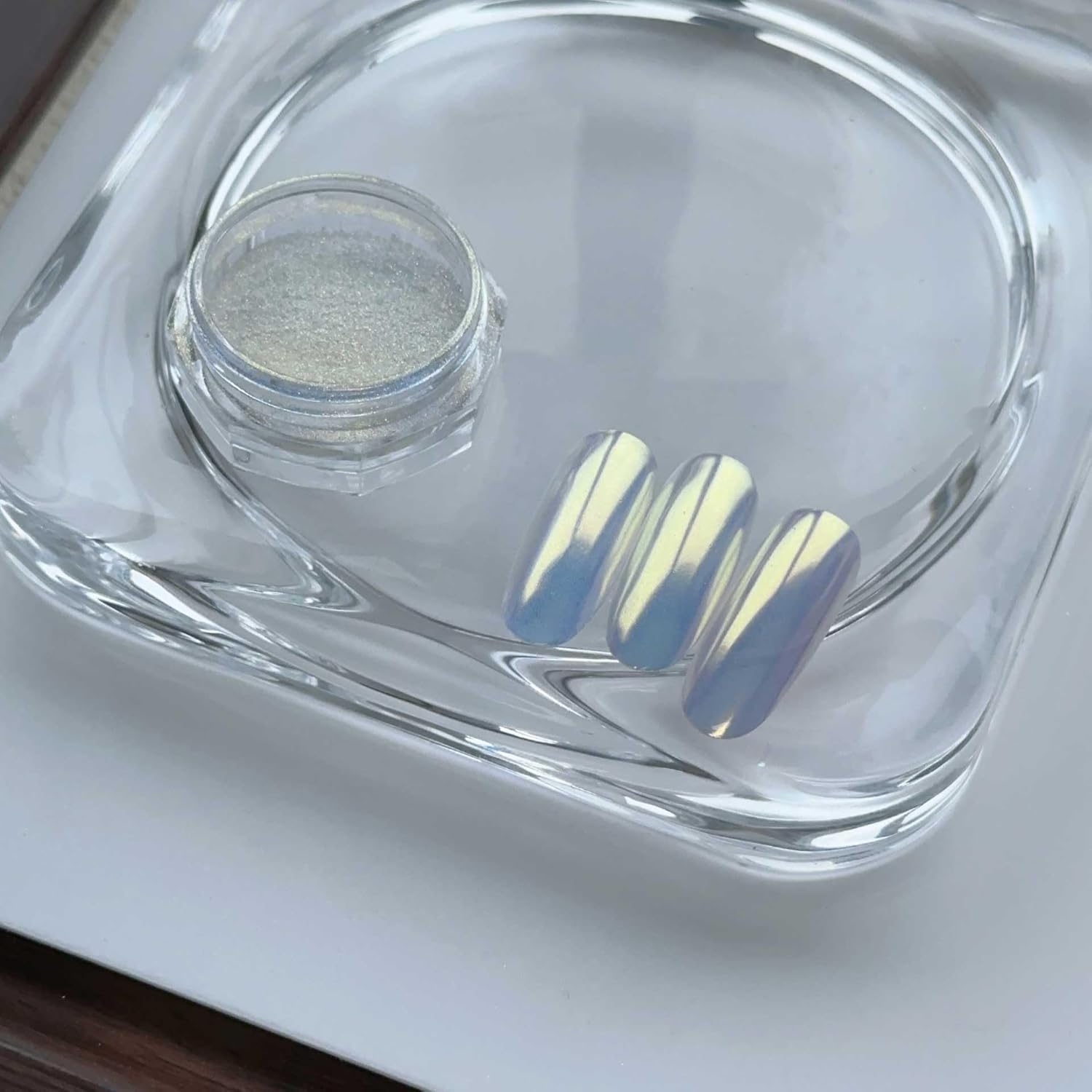 ADHERE Crystal Chrome Nail-Powder - Hyper-Shine Crystal Clear Finish Chrome Powder, Nail Art Dust, Professional Salon-Grade DIY Gel Polish Accessories 0.3G (Crystal Powder) - Moon Reflection image number 6