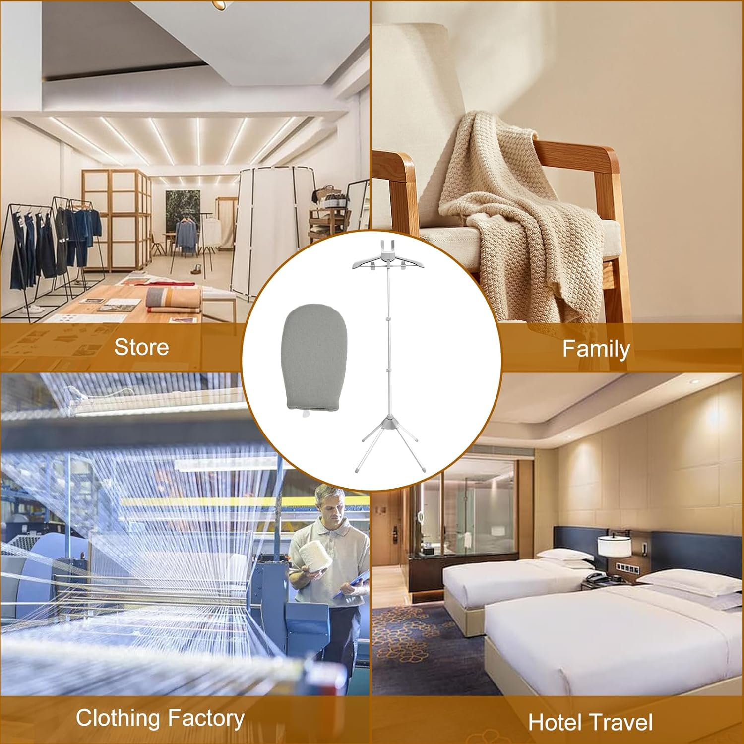 Steamer Clothes Rack with Ironing Glove Floor Standing Foldable Garment Steamer Rack Lightweight Adjustable Height Steamer Stand Rack for Steaming Clothes (Grey) - Black image number 3