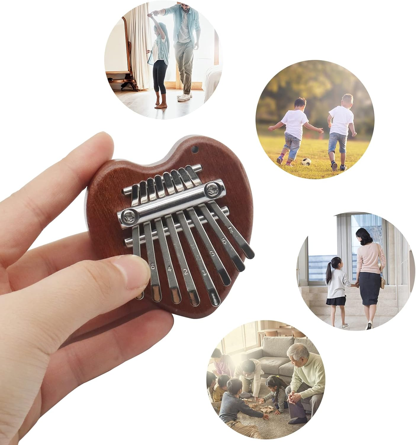 8 Key Mini Kalimba Worthplanet Mini Thumb Piano Portable Wooden Finger Piano with Black Lanyard Musical Instrument for Kids Adult Beginners W150011 (Heart-Shaped) image number 1