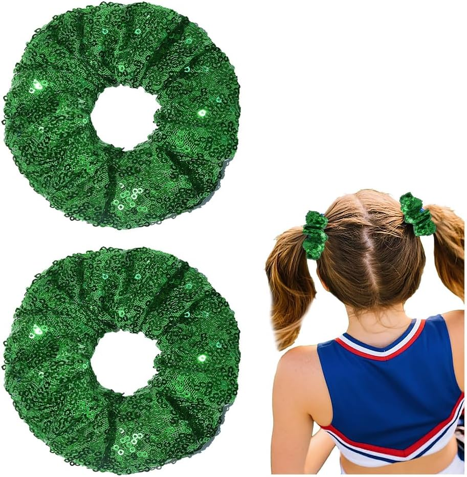 Navy Blue Scrunchies for Thick Thin Hair Ties for Girls Toddler Cheer Stuff for Kids Womens Blue Sequins Cheer Hair Pieces Ponytail Holders for Braids Glitter Rhinestone Cheerleader Scrunchie 2 Pcs