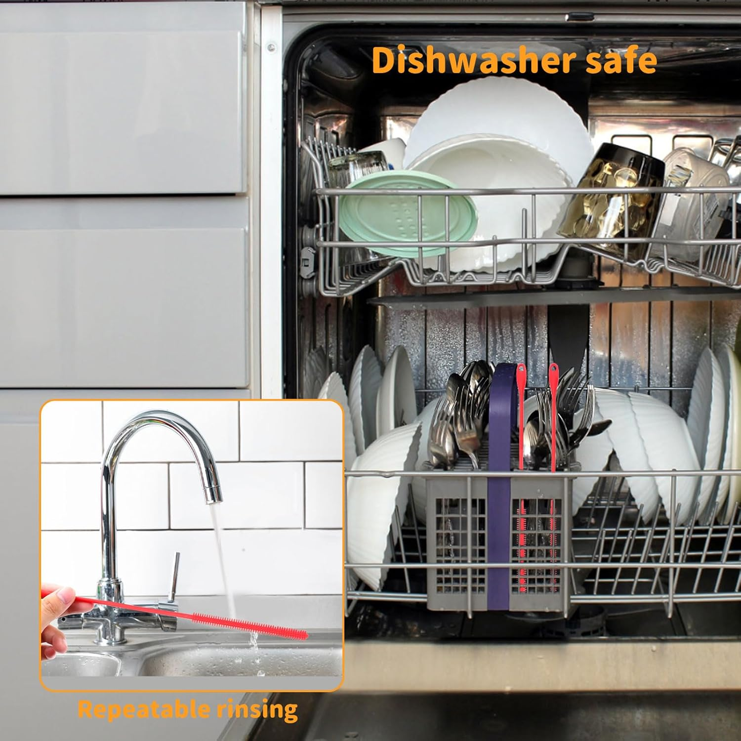 4Pcs Silicone Straw Cleaner Brush Extra Long, Water Bottle Cleaner Brush for Washing Narrow Neck Containers, Reusable Straw Brushes for Cleaning Straws (4Pcs) image number 3